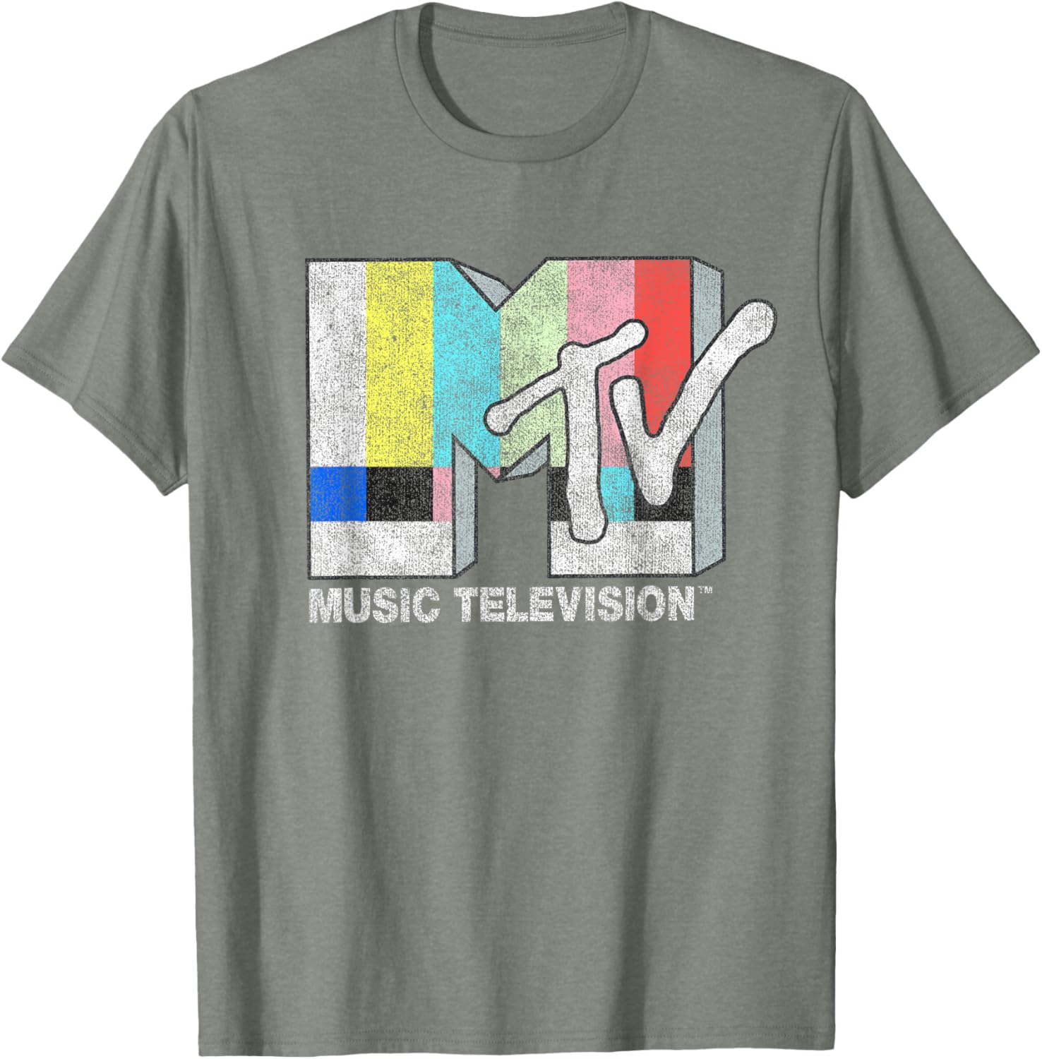 MTV Classic Fit Black T-Shirt with Vintage TV Signal Logo for Adults - 5