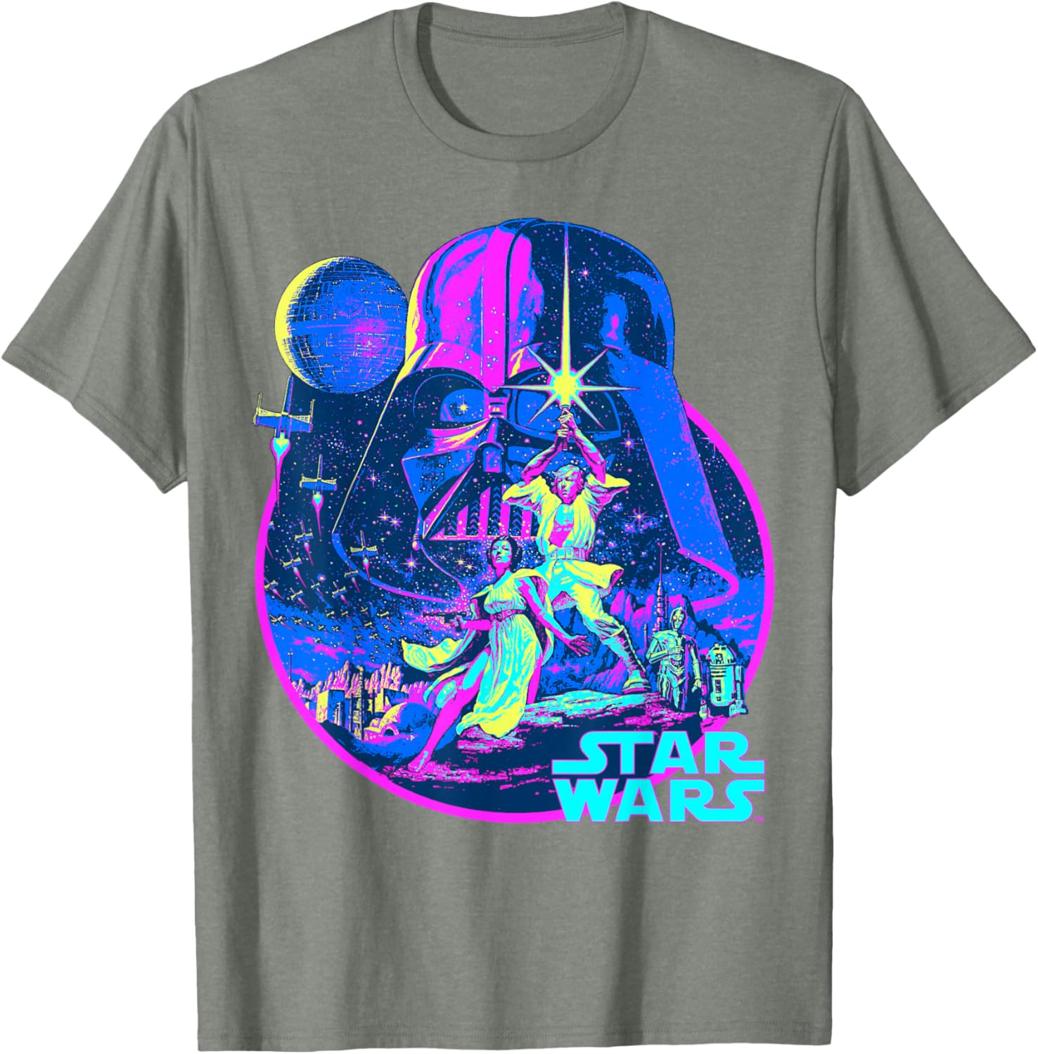 Star Wars Neon Poster T-Shirt for Fans of Disney Classic Adventure - 14