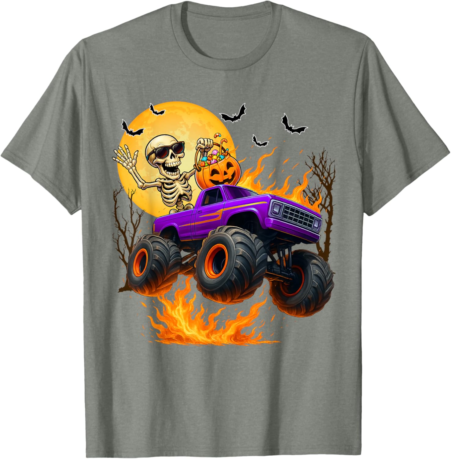 Spooky Skeleton Monster Truck Halloween T-Shirt for Boys Fun Outfit - 7