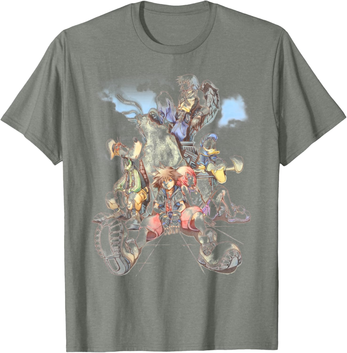 Disney Kingdom Hearts Group Shot Deep Dive Sketch T-Shirt for Fans - 3