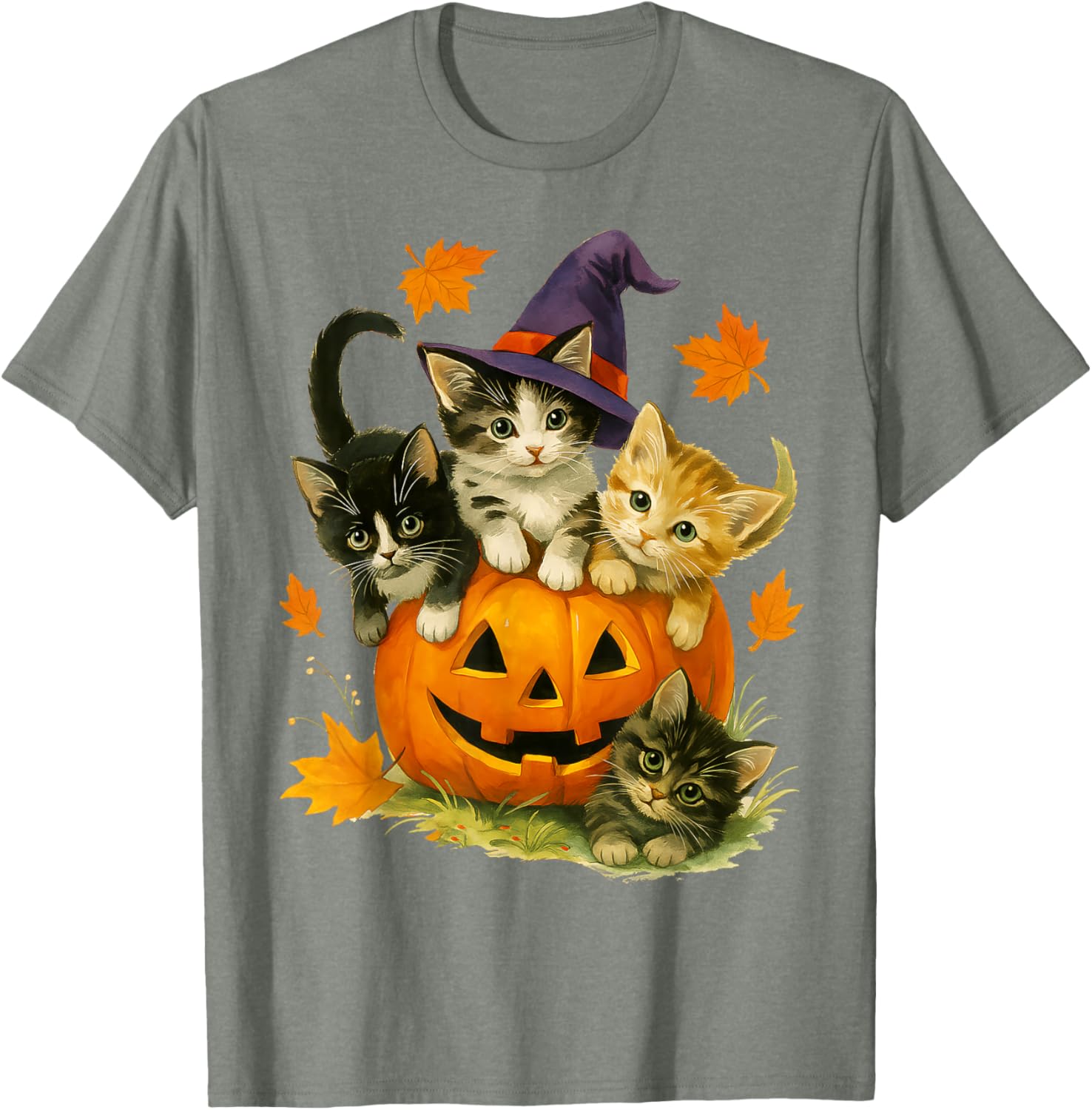 Cute Cat Pumpkin Halloween Vintage T-Shirt for Spooky Season Fun - 12