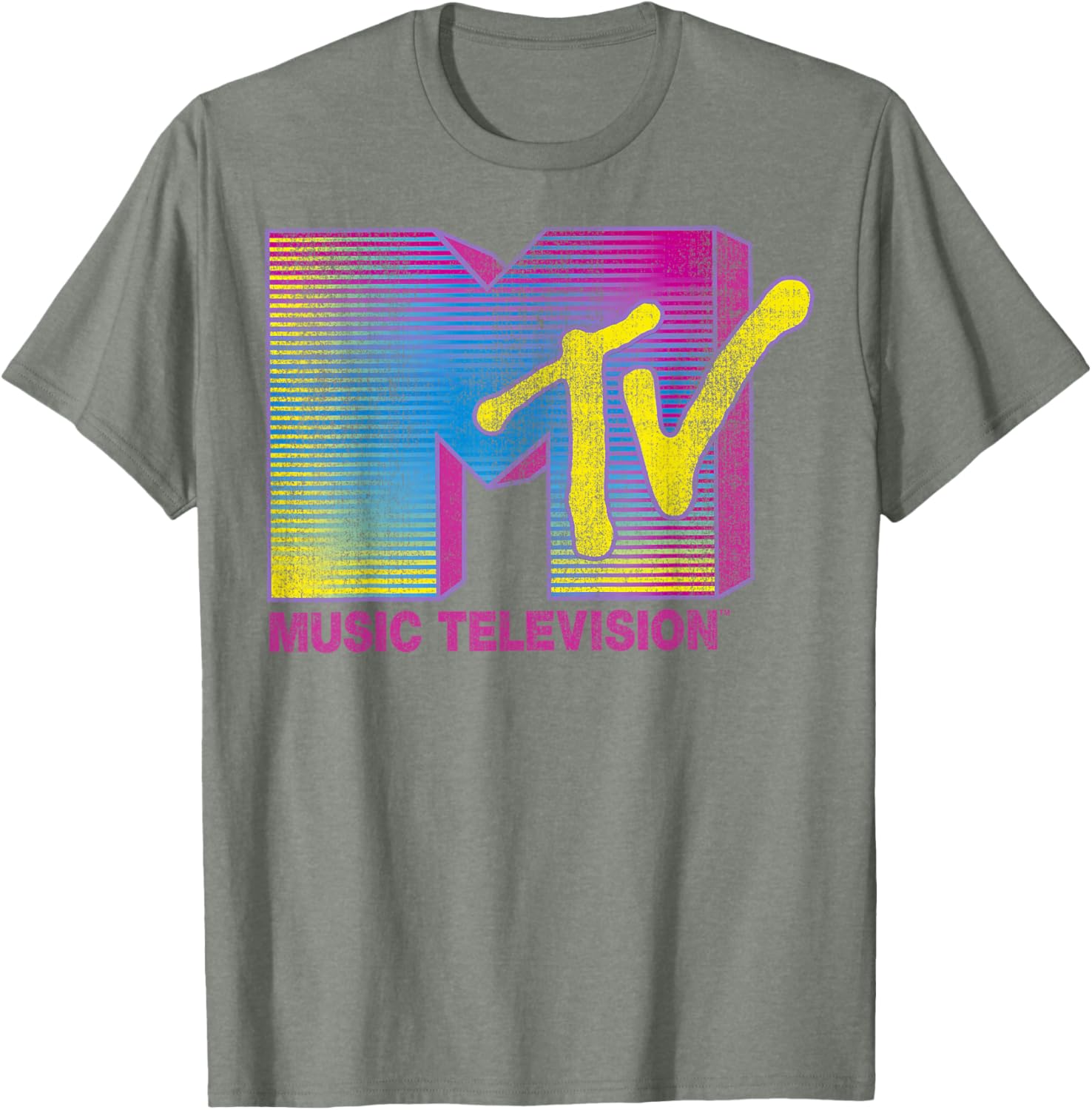 MTV Distressed Fluorescent Logo Crew Neck T-Shirt for Adults in Black - 10
