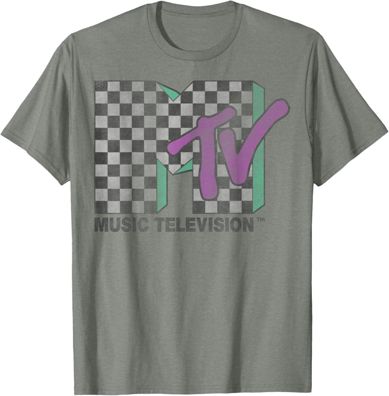 Retro MTV Checkered Distressed Logo Short Sleeve T-Shirt for Trendy Style - 3