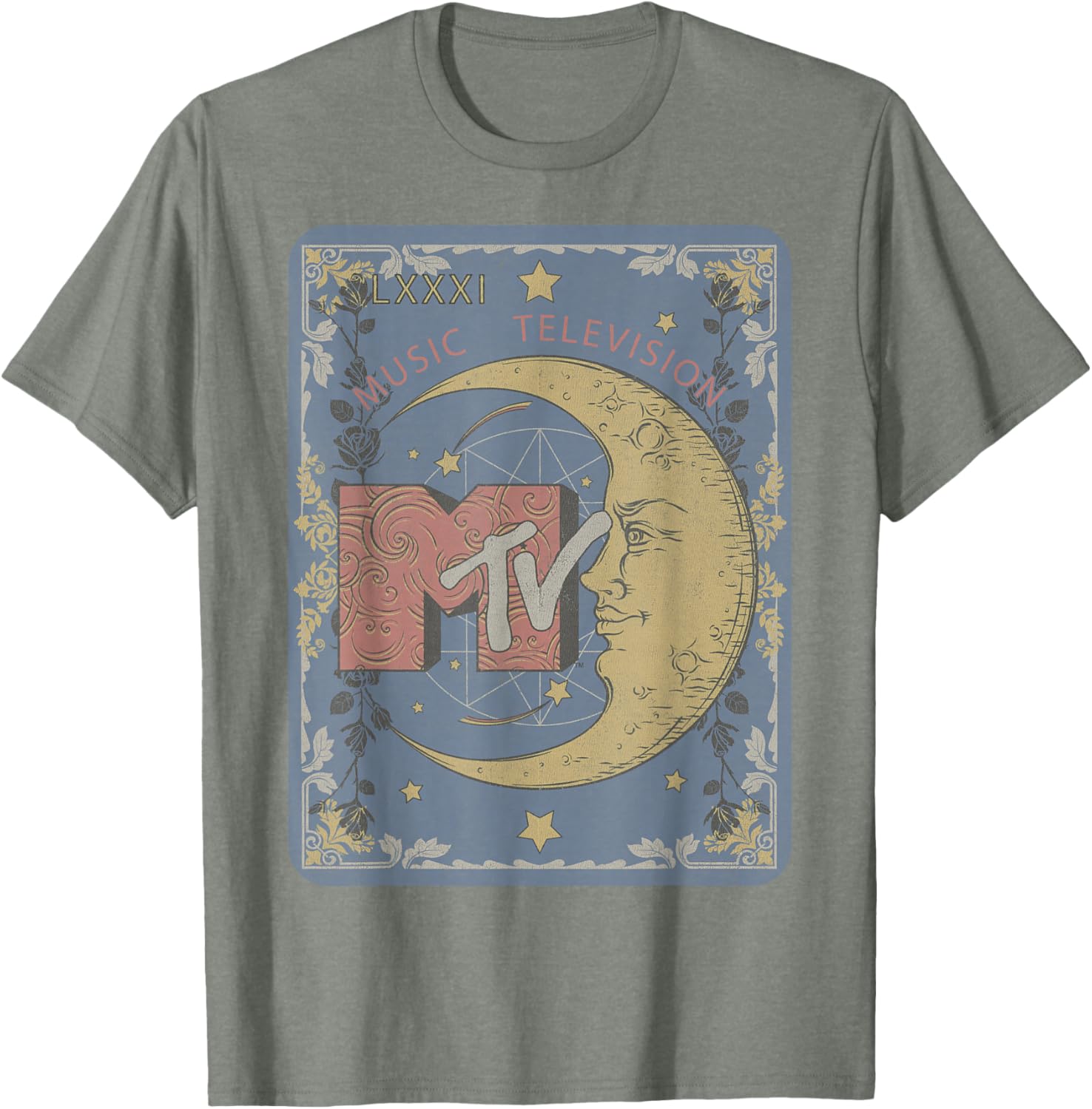 MTV Music Television Tarot Card T-Shirt with Crescent Moon Design - 2