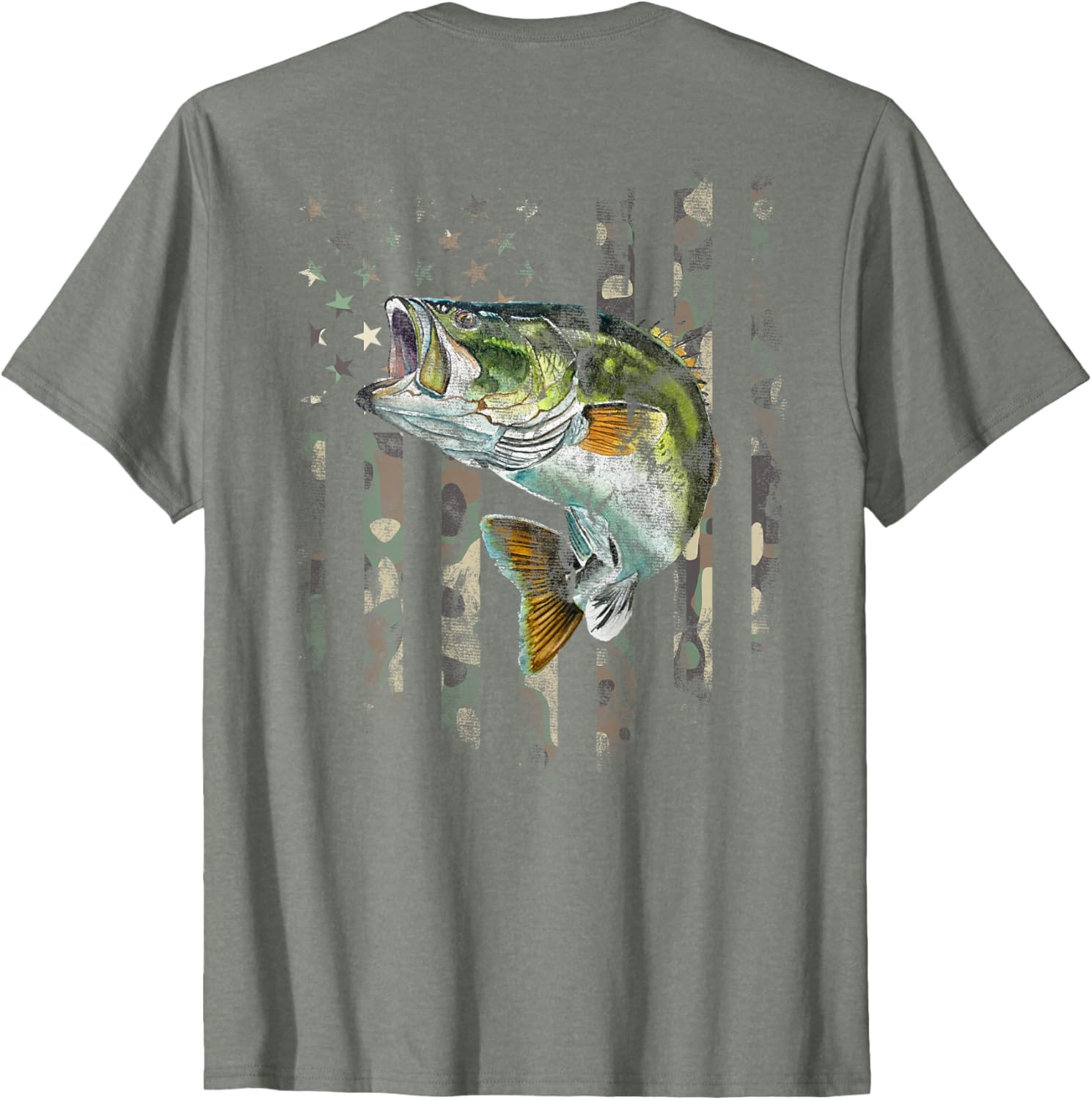 American Flag Camo Bass Fishing T-Shirt for Outdoor Enthusiasts - 25