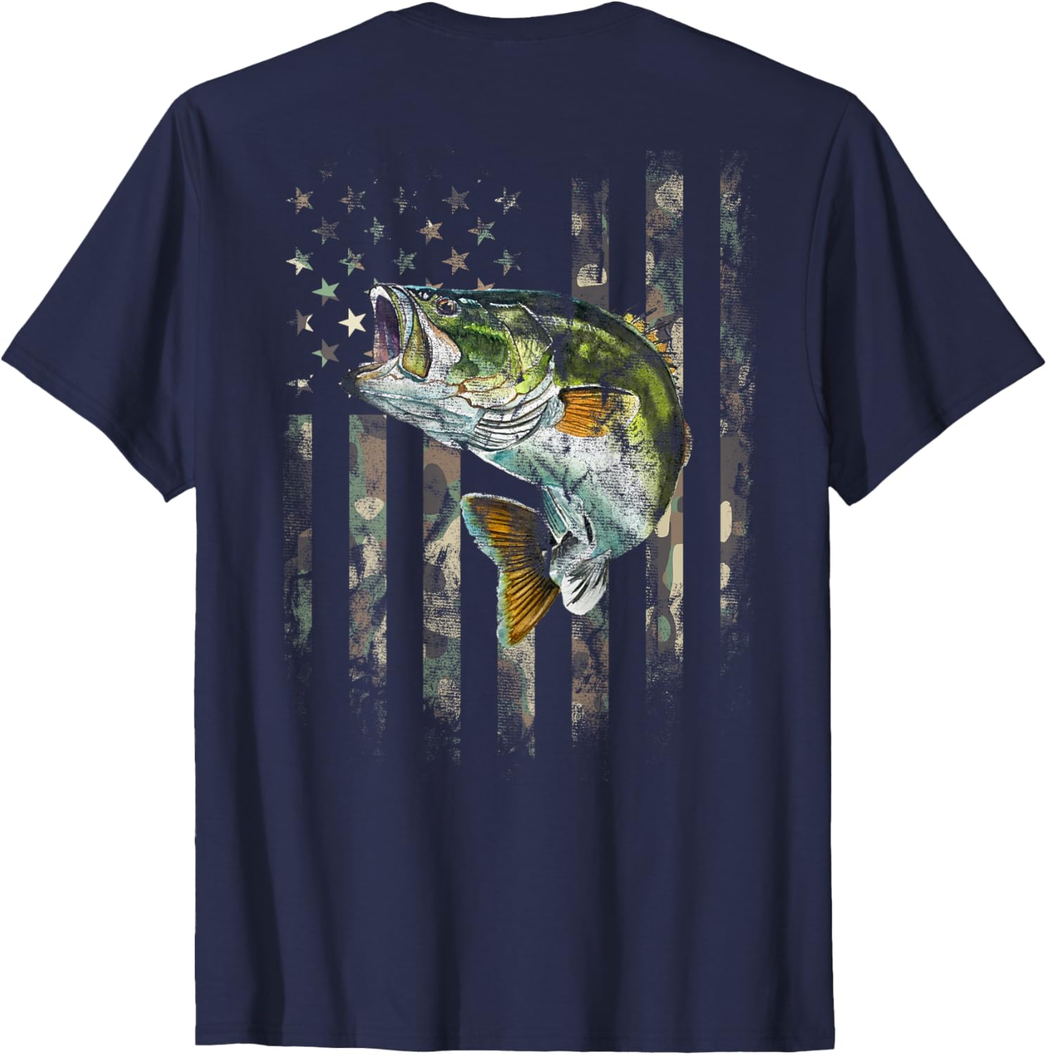 American Flag Camo Bass Fishing T-Shirt for Outdoor Enthusiasts - 10