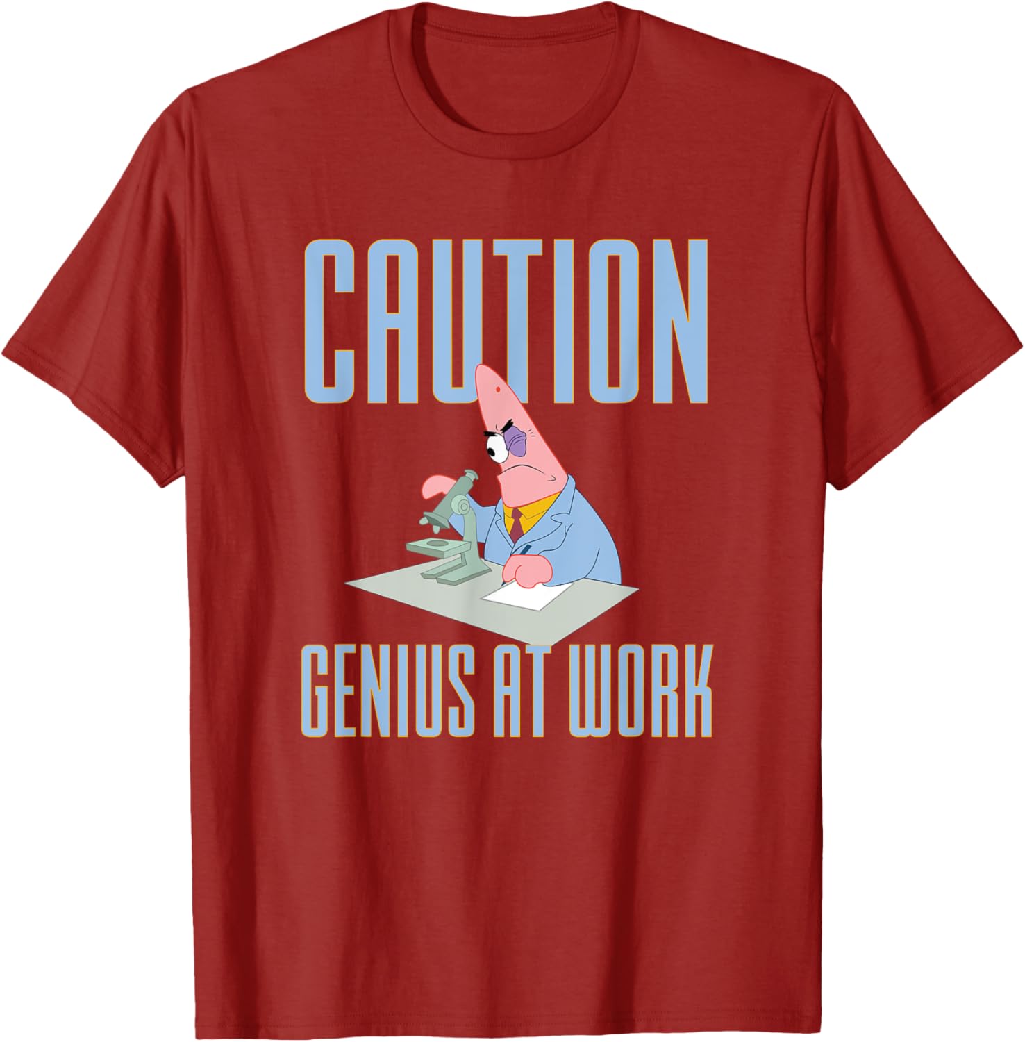 Mademark SpongeBob Patrick Star Caution Genius at Work T-Shirt for Fans - 6