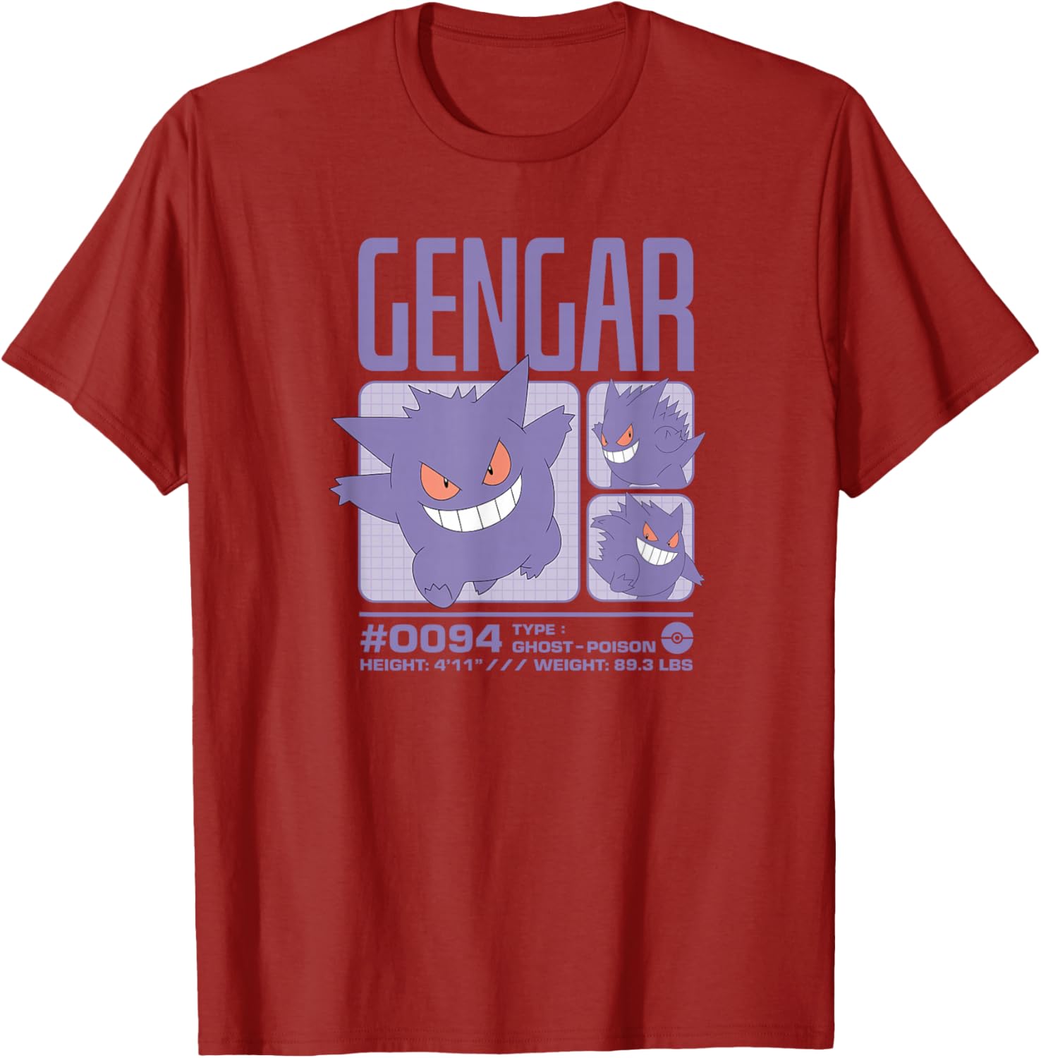 Gengar Pastel Stats Grid T-Shirt for Pokémon Fans - Stylish & Fun Design - 6
