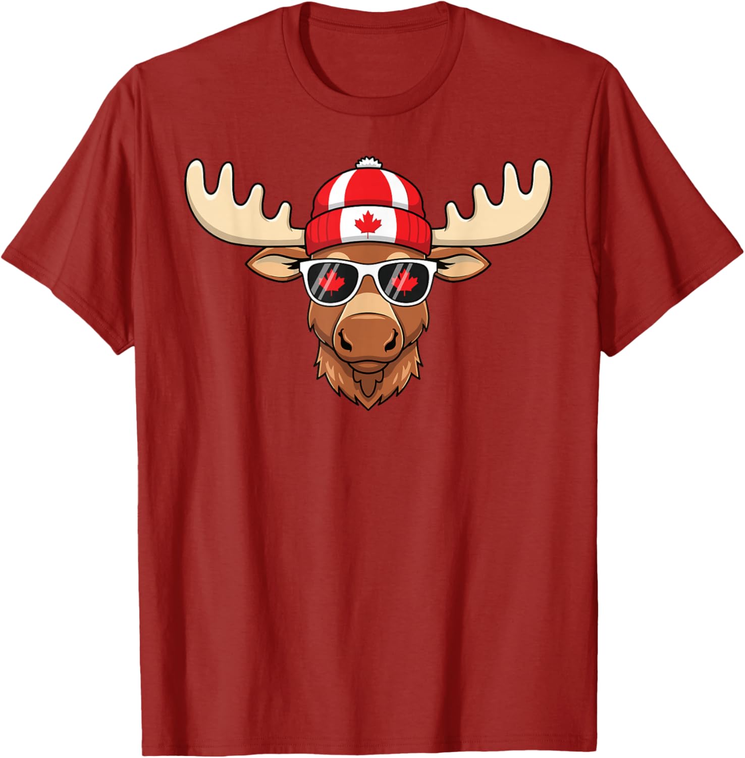Canada Day Moose Sunglasses T-Shirt with Maple Leaf and Flag Design - 4