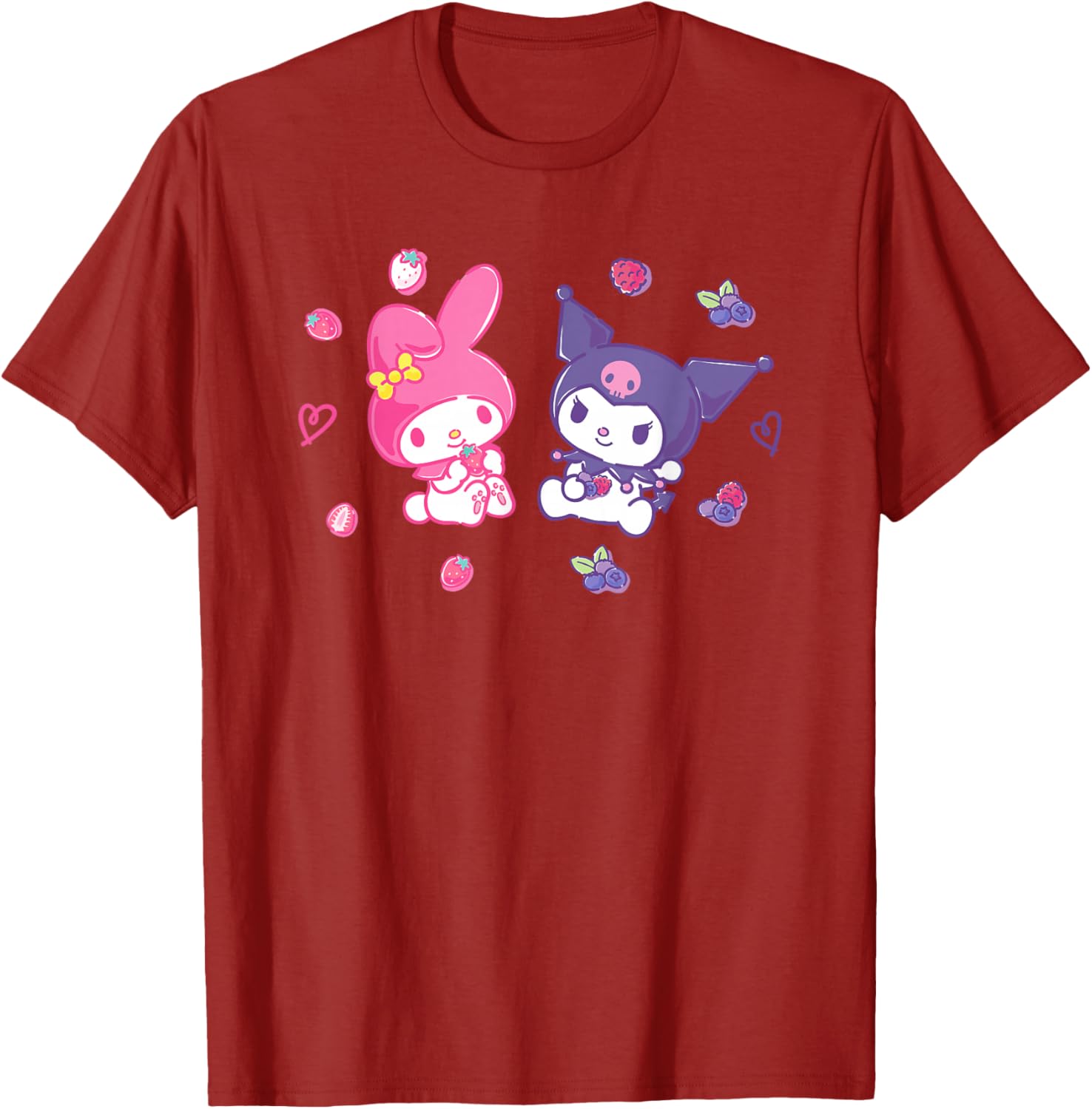 Sanrio Kuromi and My Melody Berry T-Shirt for Kids, Small Black Design - 13