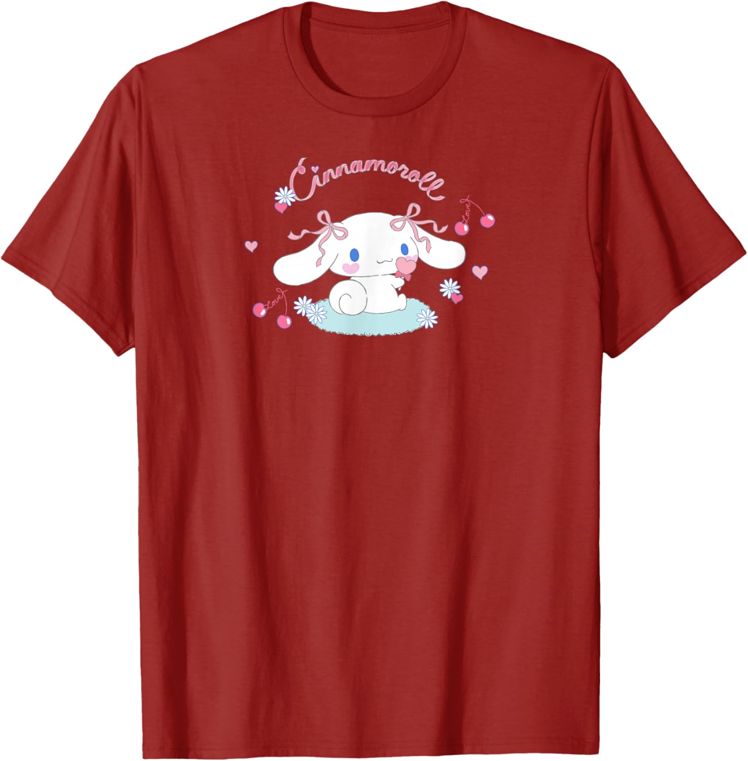 Cute SANRIO Cinnamoroll Cherry Love T-Shirt for All Seasons - White Small - 12