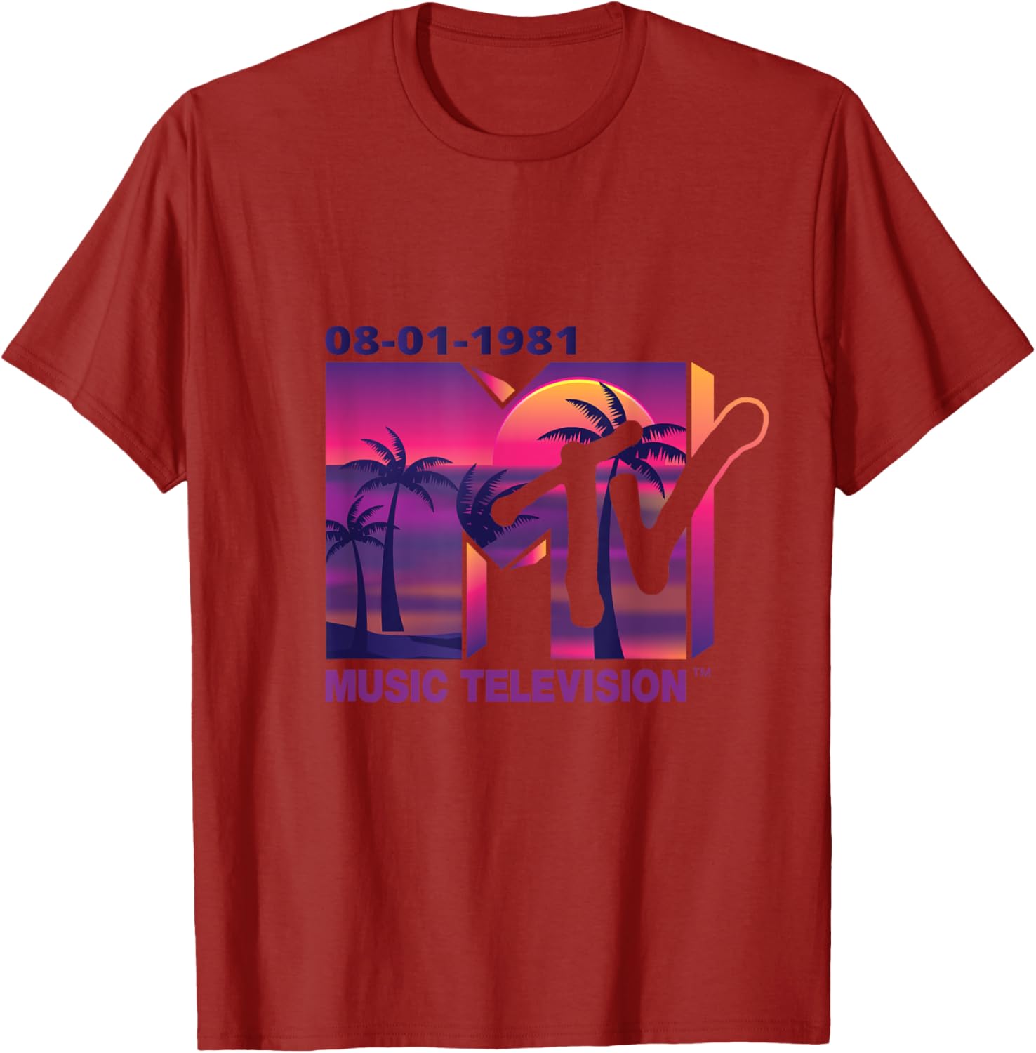 Mademark x MTV 1981 Logo T-Shirt with Purple Palms in Sunset Design - 2