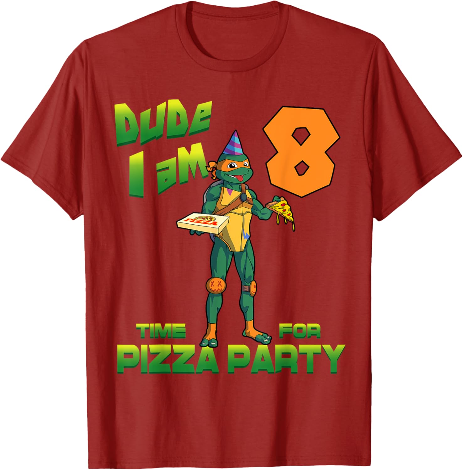 Cool Michelangelo Pizza Birthday T-Shirt for 8 Year Old TMNT Fans - 1