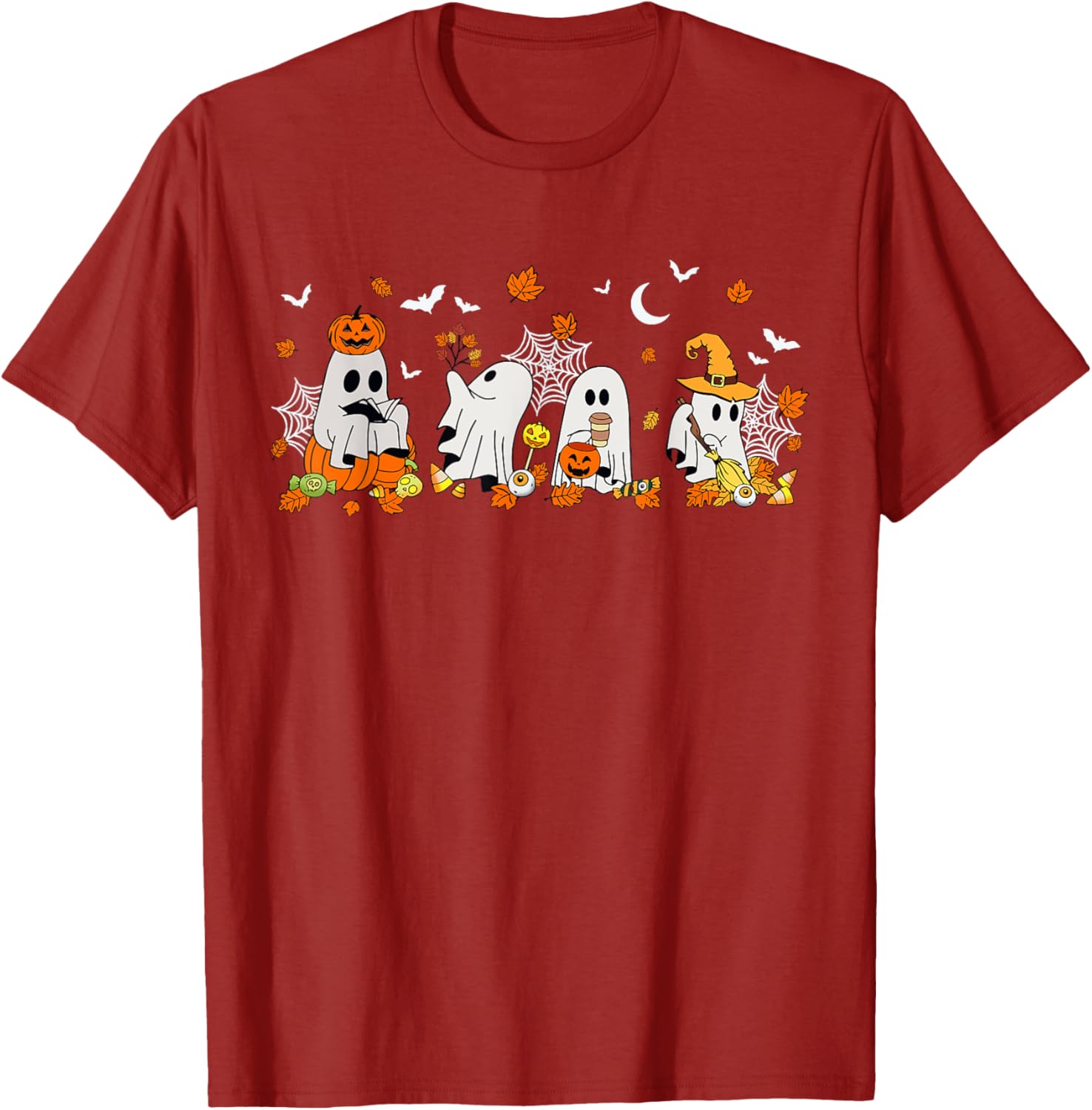 Cute Ghost Drinking Coffee Halloween Fall Book Reading T-Shirt for All - 15