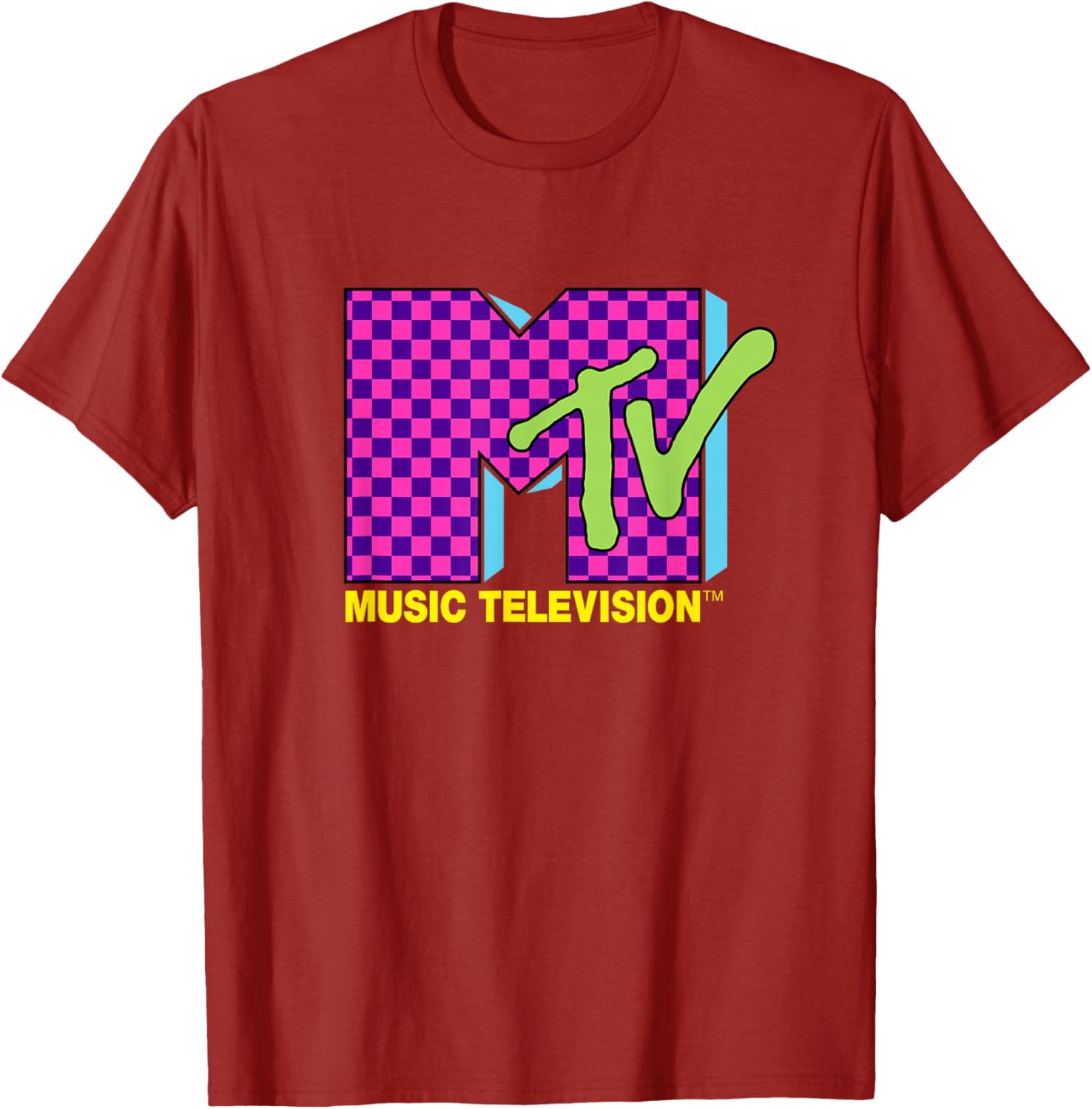 MTV Retro 80s Neon Pink Checkerboard Logo T-Shirt for Trendy Style - 18