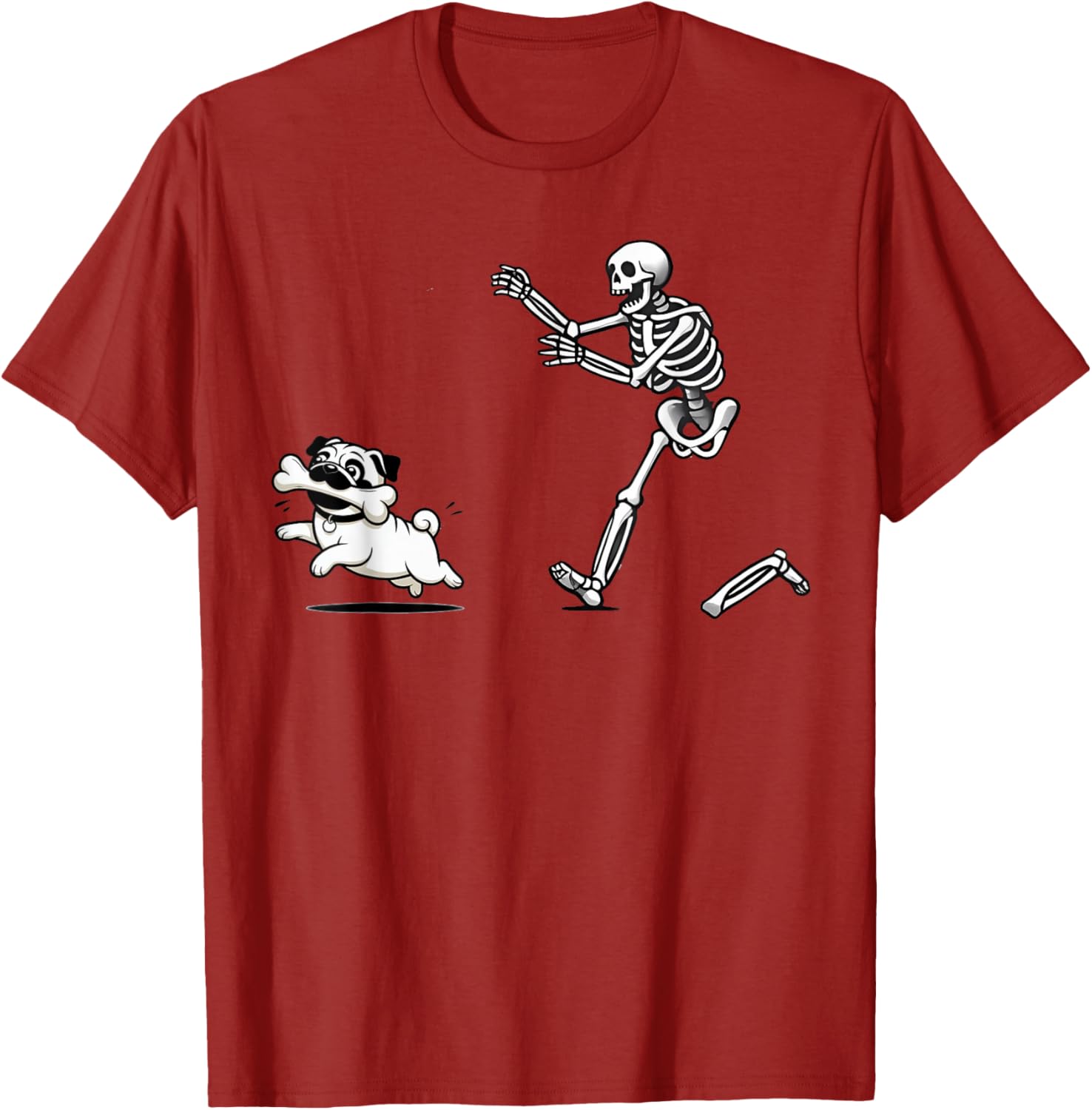 Funny Pug Stealing Bone from Skeleton T-Shirt for Dog Lovers - 1