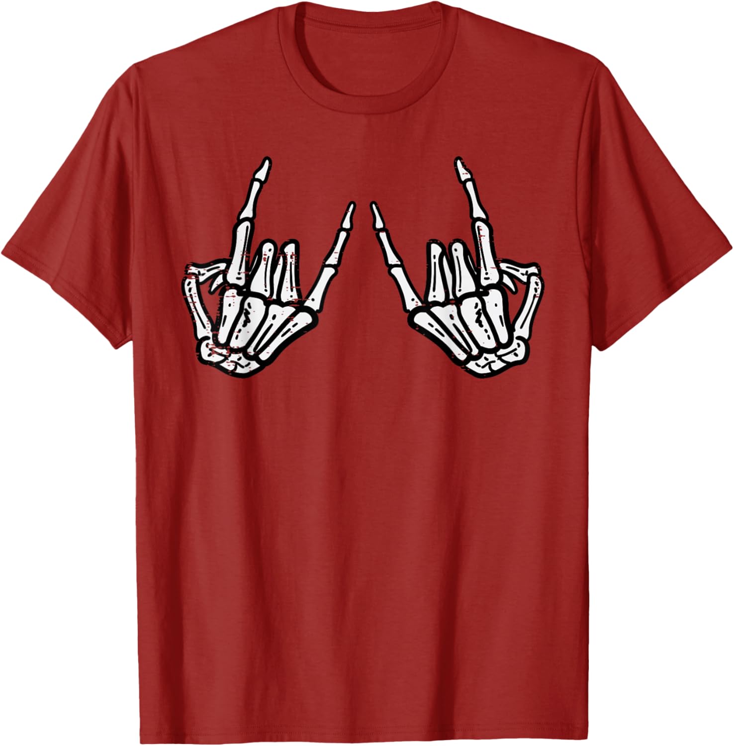Rocker Hand Sign Skeleton Halloween T-Shirt for Men and Women - 1