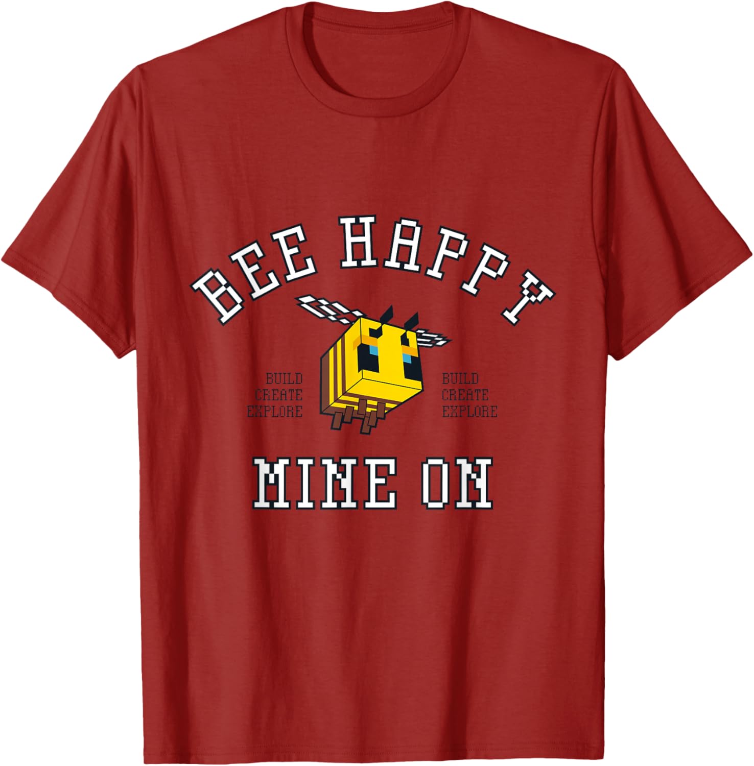 Minecraft Bee Happy T-Shirt for Gamers - Build Explore Create Fun Apparel - 3