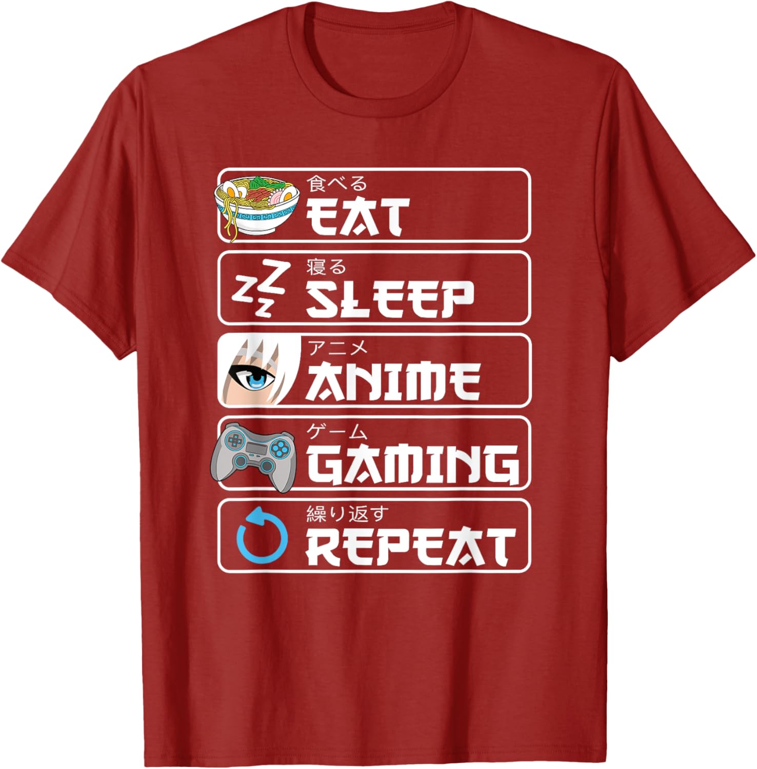 Eat Sleep Anime Gaming Repeat T-Shirt for Otaku Boys and Men - 22