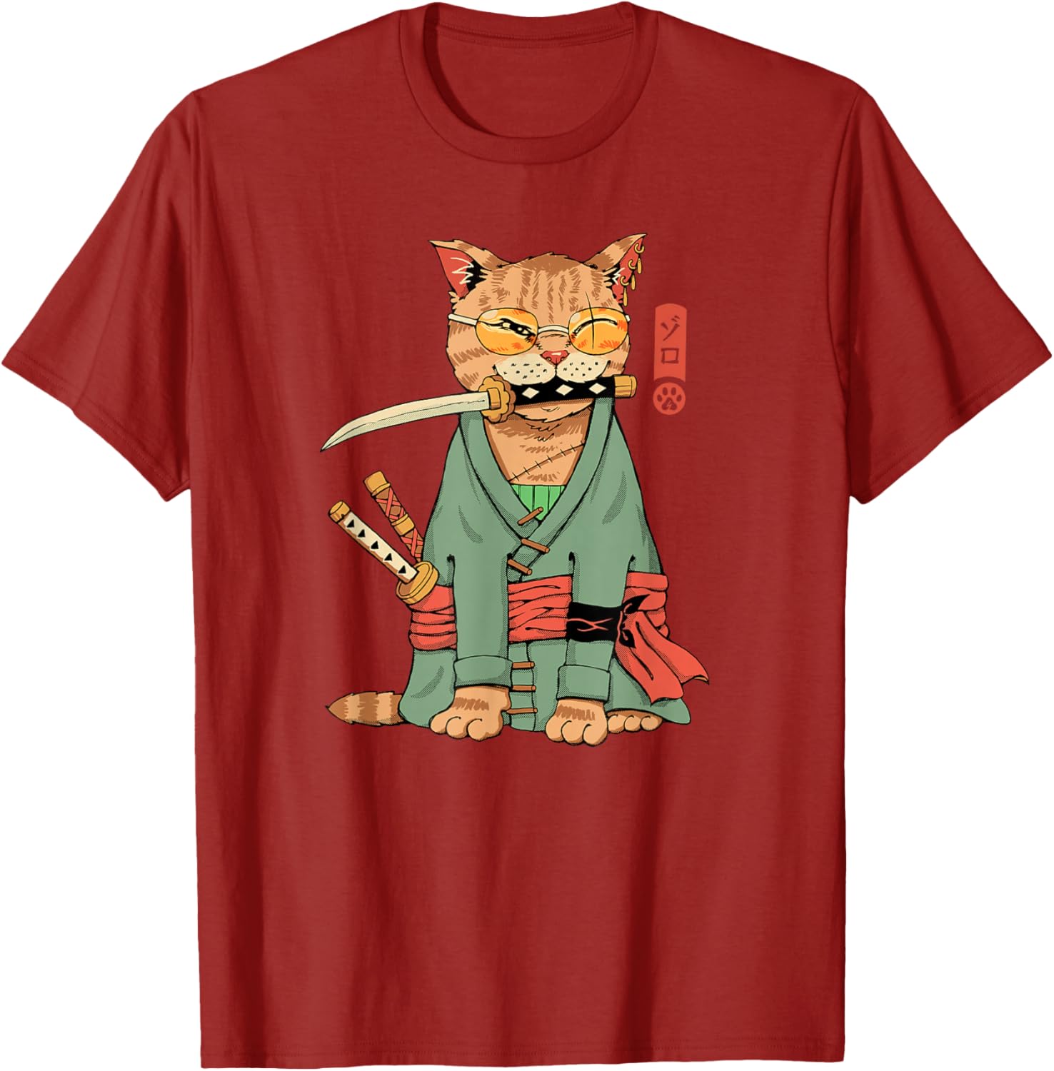 Cool Zoro Cat Warrior T-Shirt for Cat Lovers - Fun Cartoon Design - 23