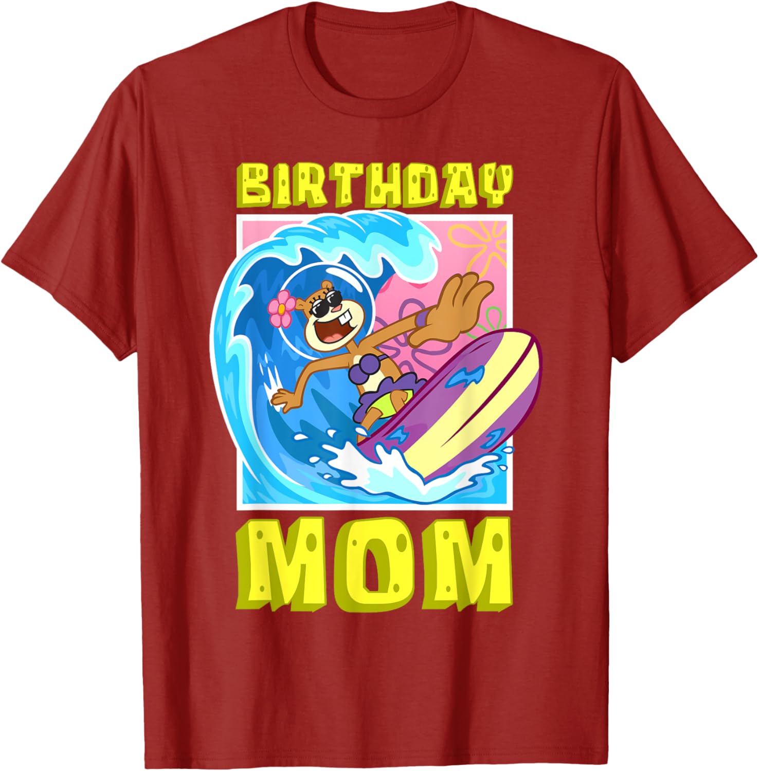 Sandy Birthday Mom Surfing SpongeBob T-Shirt Cool Gift for Moms - 19