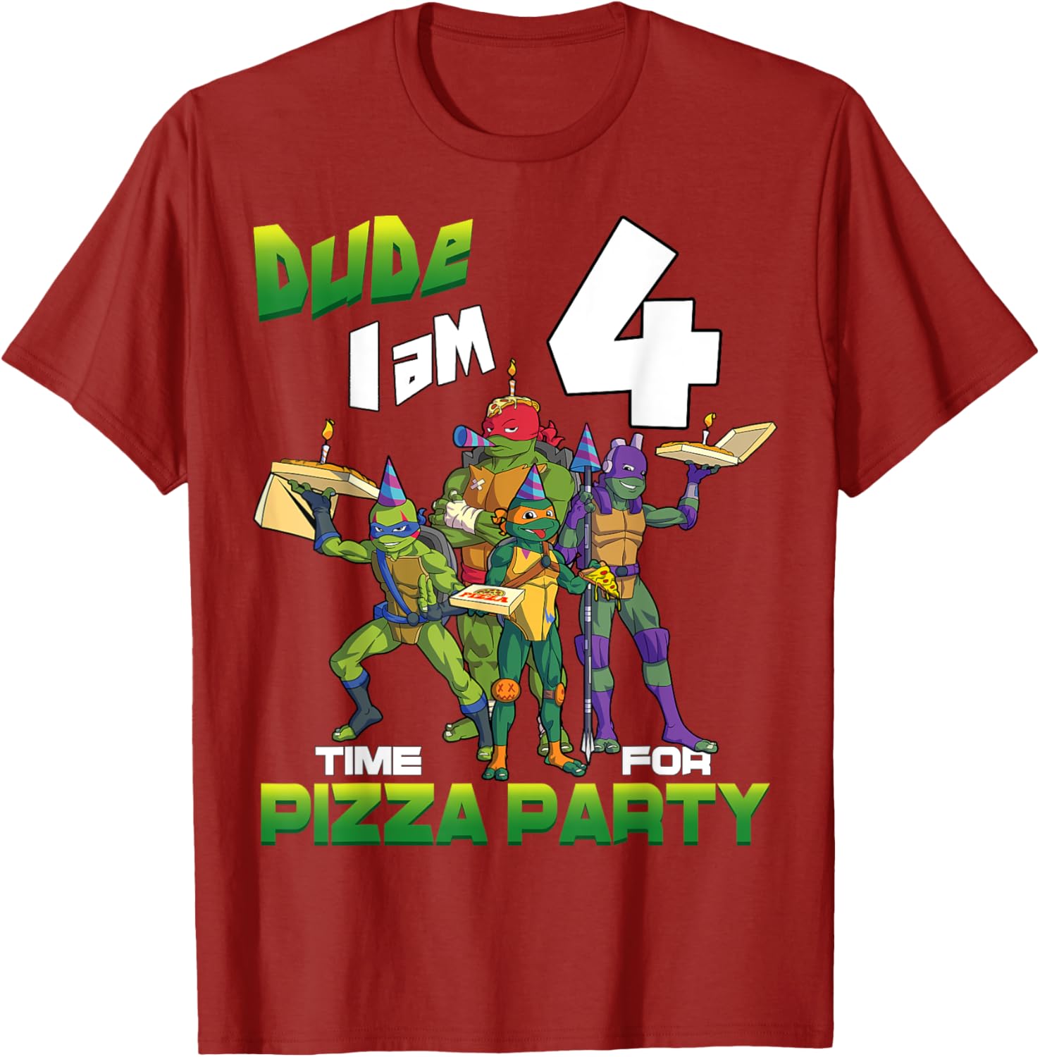 TMNT Dude I Am 4 Years Old Pizza Birthday Party T-Shirt for Kids - 14