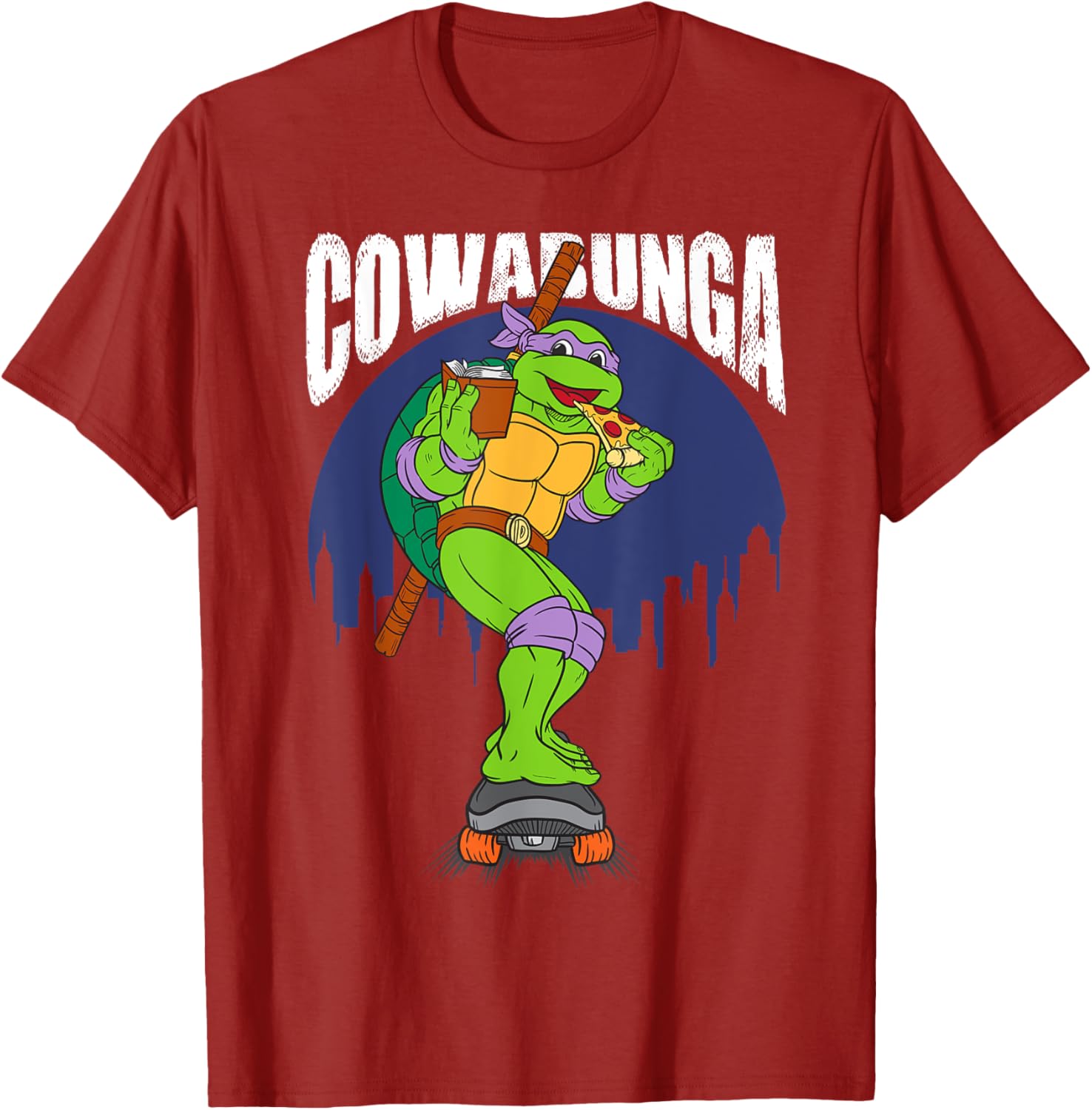 Cowabunga Donatello on Skates Pizza T-Shirt for TMNT Fans - 10
