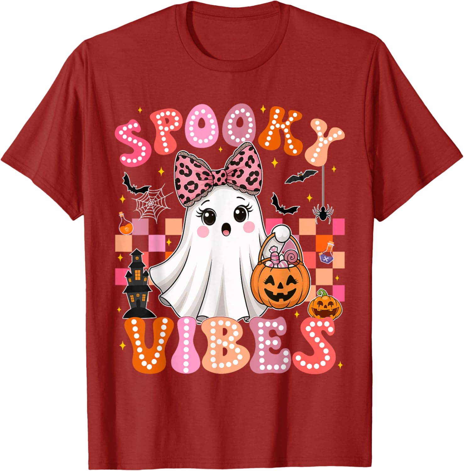 Groovy Spooky Vibes Cute Ghost Halloween T-Shirt for Girls - 23