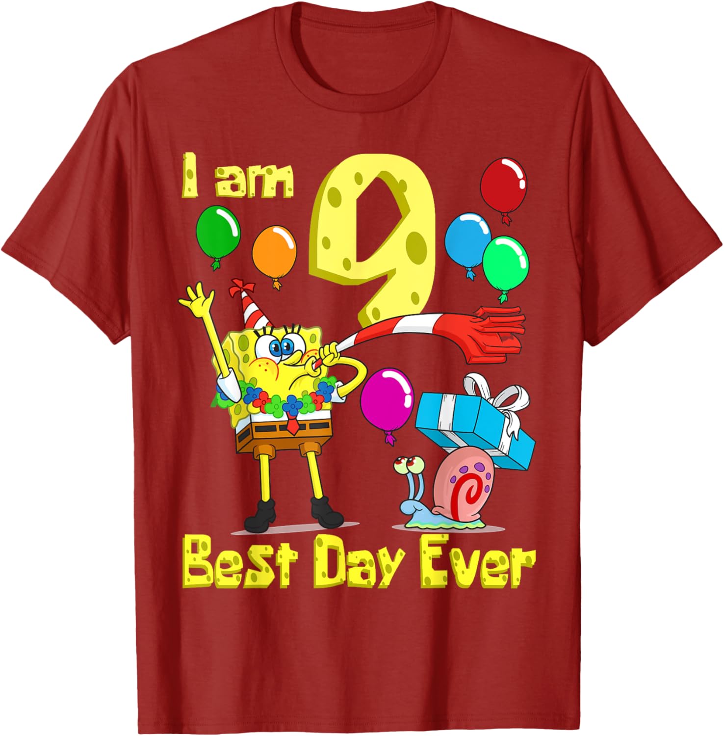 SpongeBob I Am 9 Years Old Birthday Party T-Shirt for Kids Fun Gift - 6