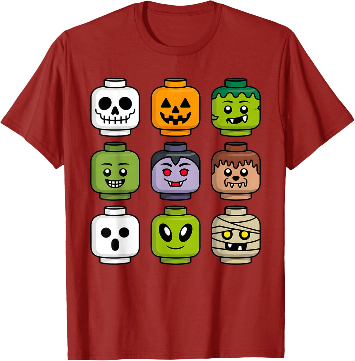 Halloween Building Brick T-Shirt for Boys with Pumpkin Ghost and Zombie Design - 2