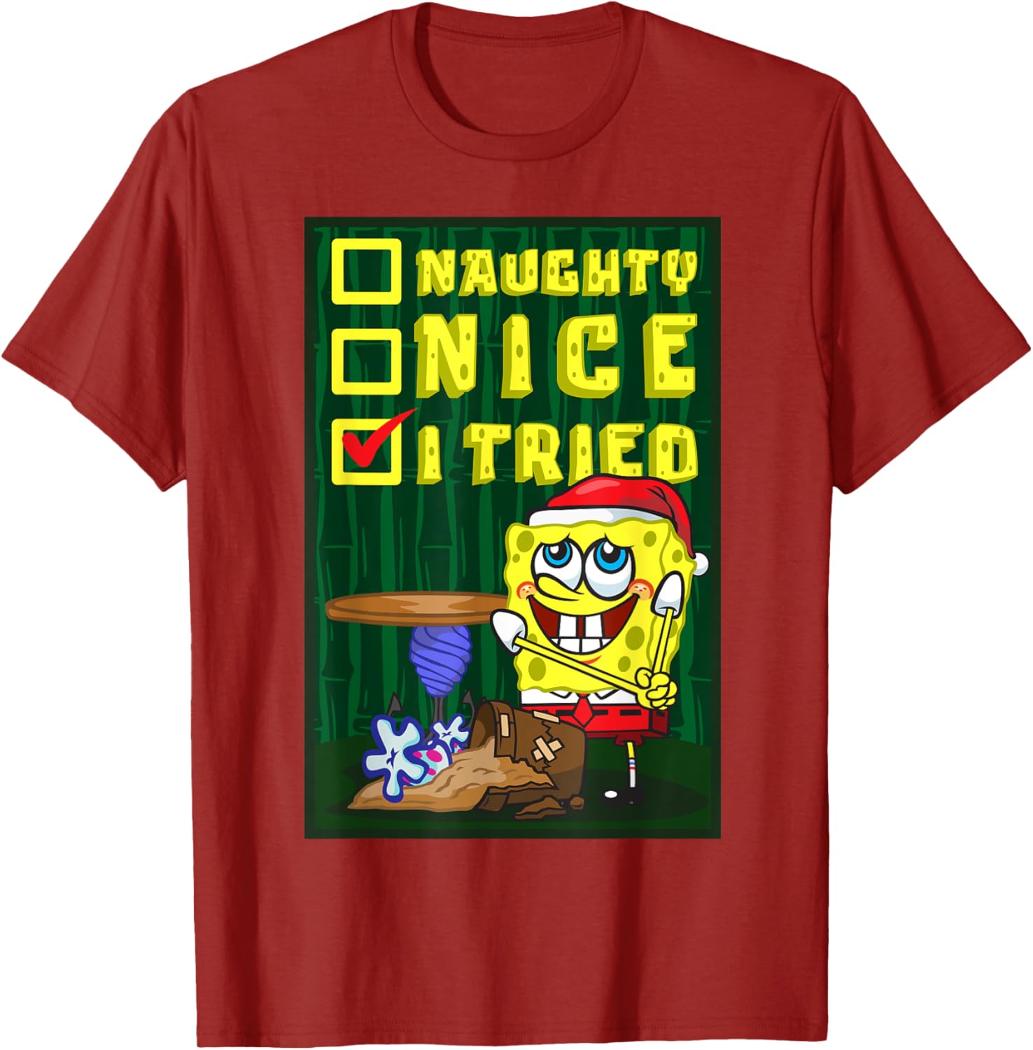 Mademark SpongeBob Christmas Santa's List Nice T-Shirt for Fun Holiday Wear - 16