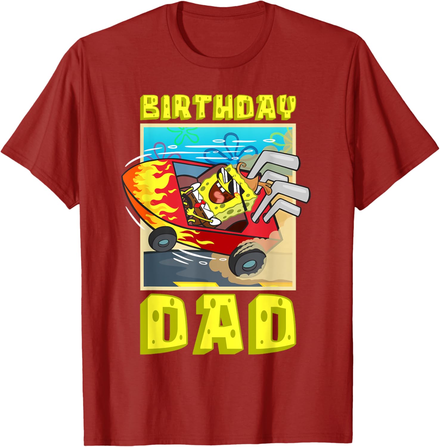 SpongeBob Birthday Dad Driving Super Car T-Shirt for Father's Day Fun - 7