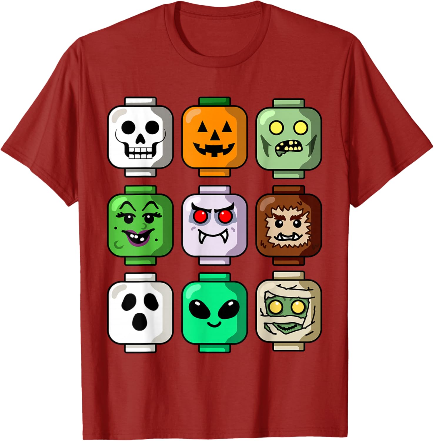Halloween Building Brick Head T-Shirt for Boys - Pumpkin, Ghost & Zombie Design - 10