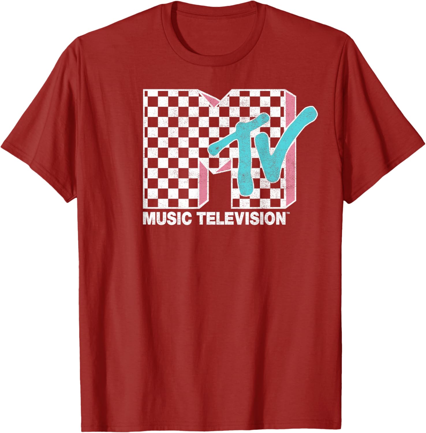 MTV Neon Distressed Checkered Logo Graphic Tee for Trendy Style - 10