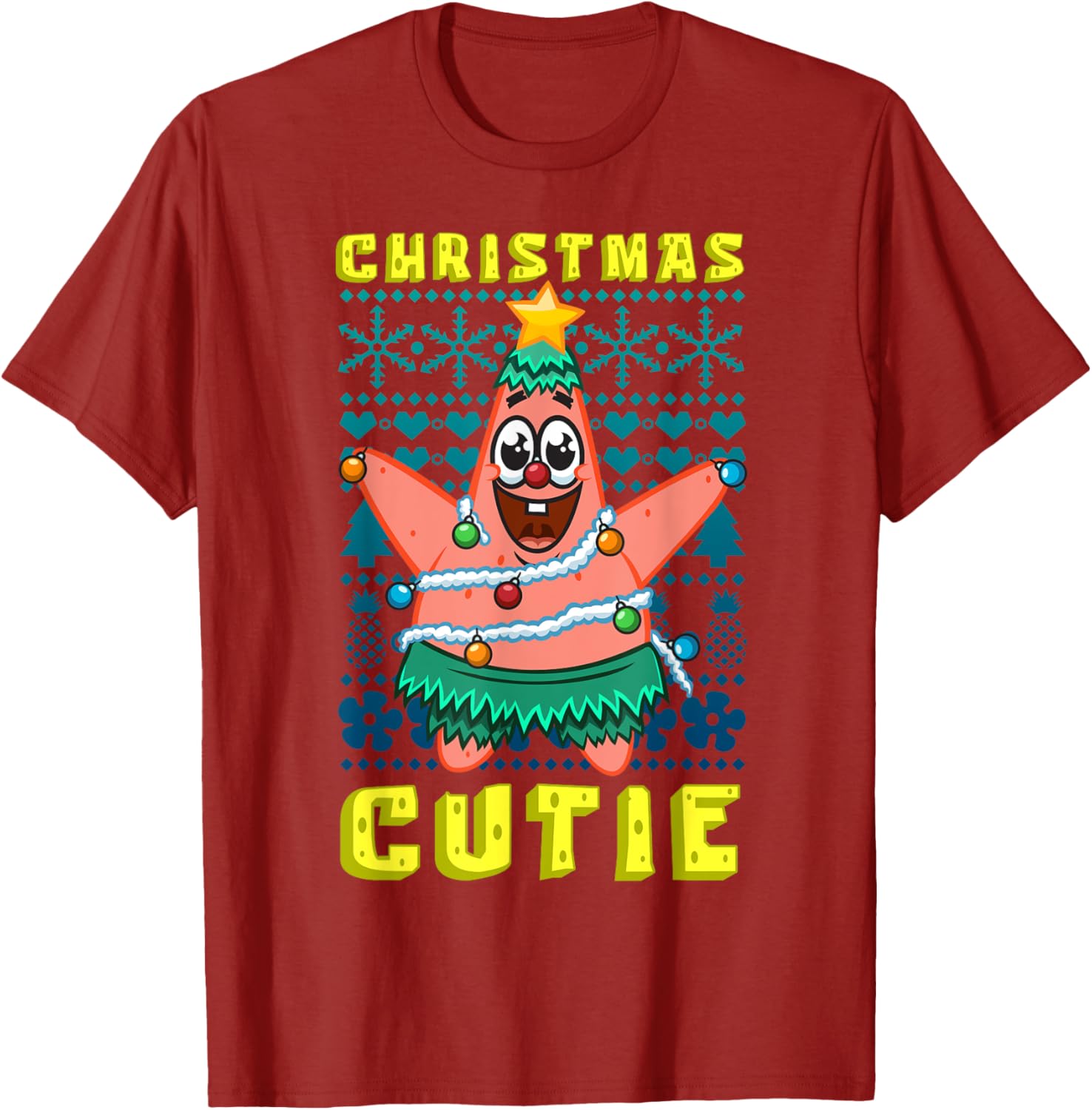SpongeBob Patrick Star Christmas T-Shirt Cute Holiday Lights Design - 7