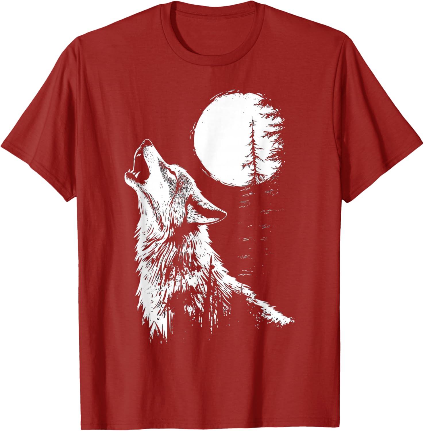 Howling Wolf Graphic Tee Moon Forest Nature Wildlife T-Shirt - 9