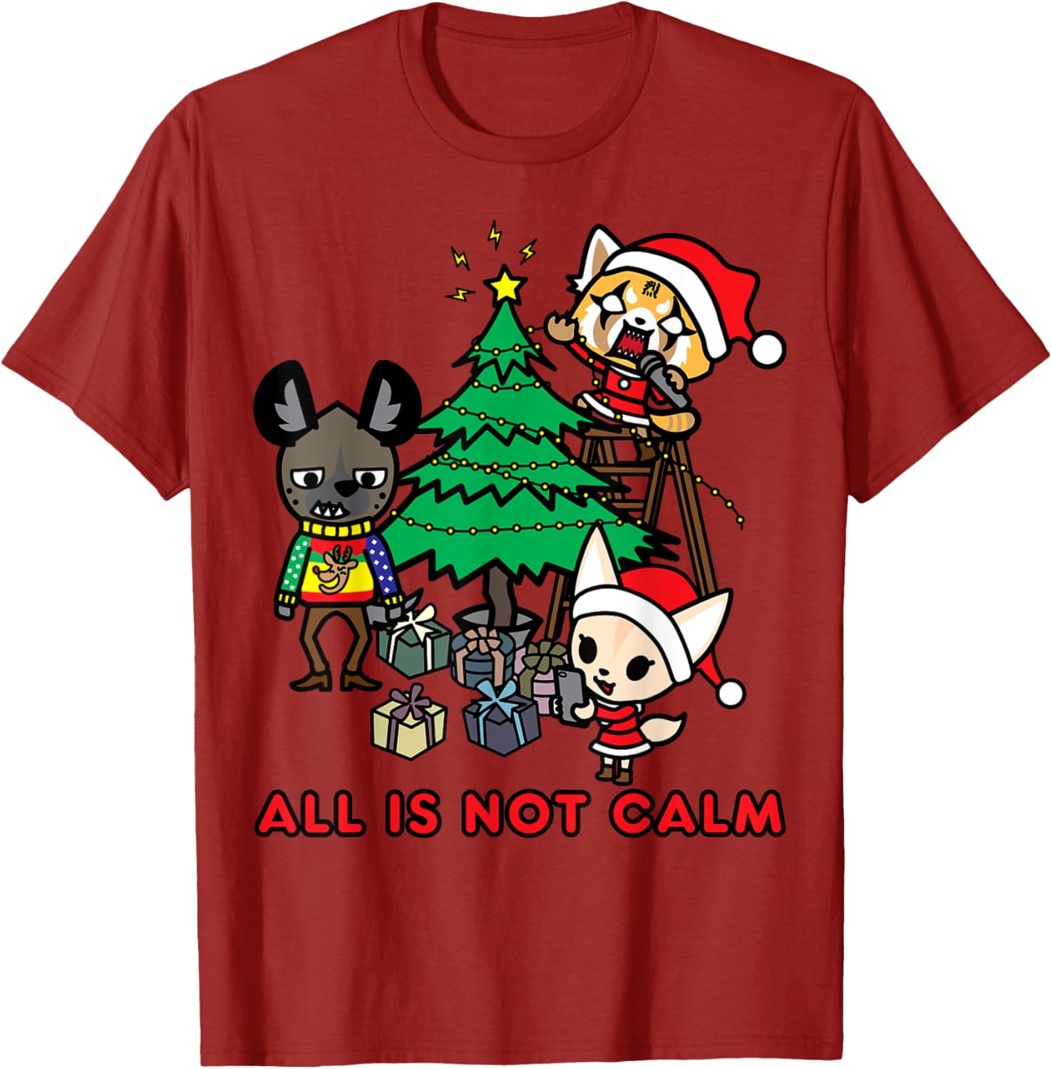 Aggretsuko Christmas T-Shirt All Is Not Calm Fun Holiday Apparel - 2