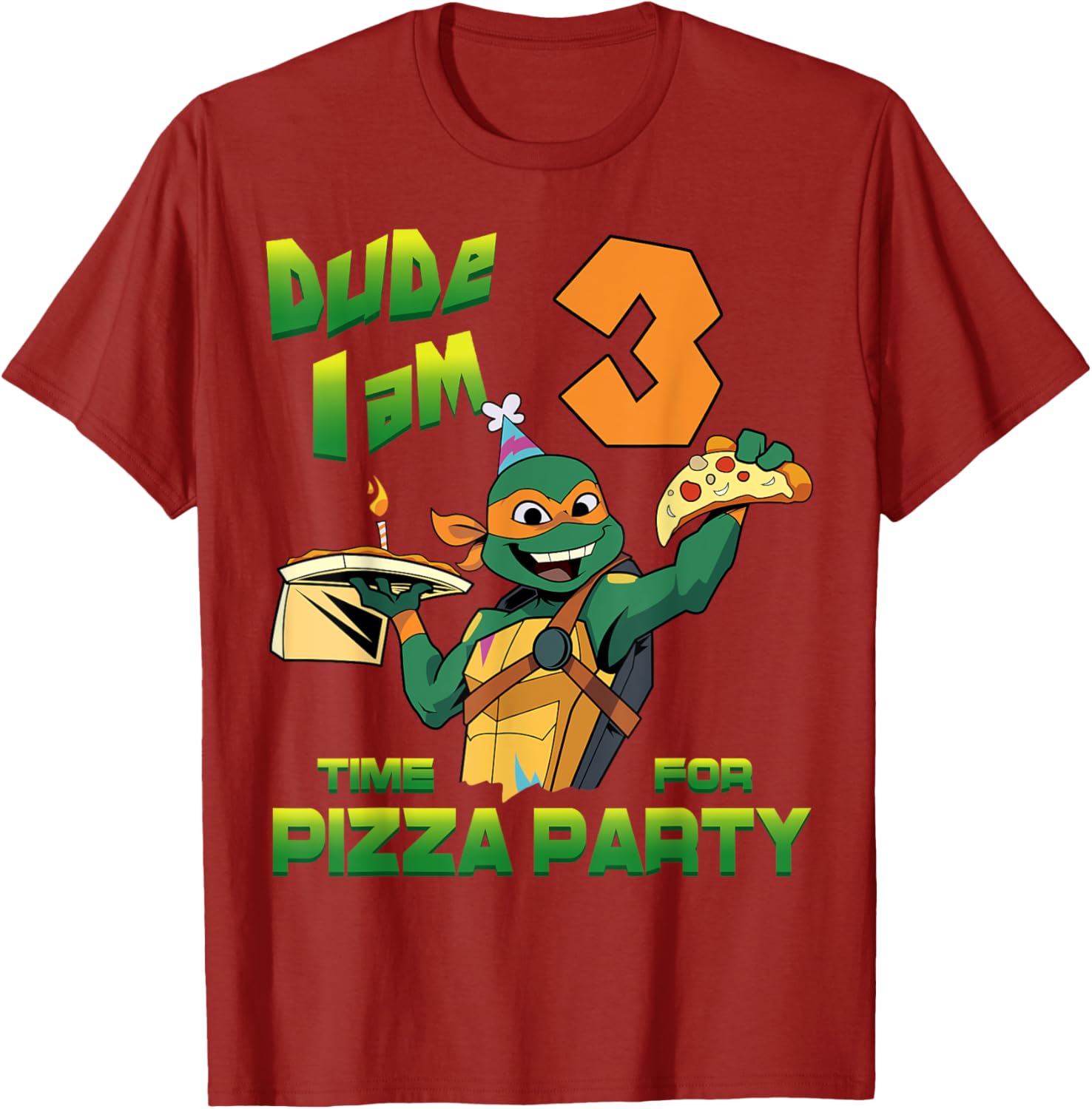 Mademark Teenage Mutant Ninja Turtles Mikey 3rd Birthday Pizza T-Shirt - 3