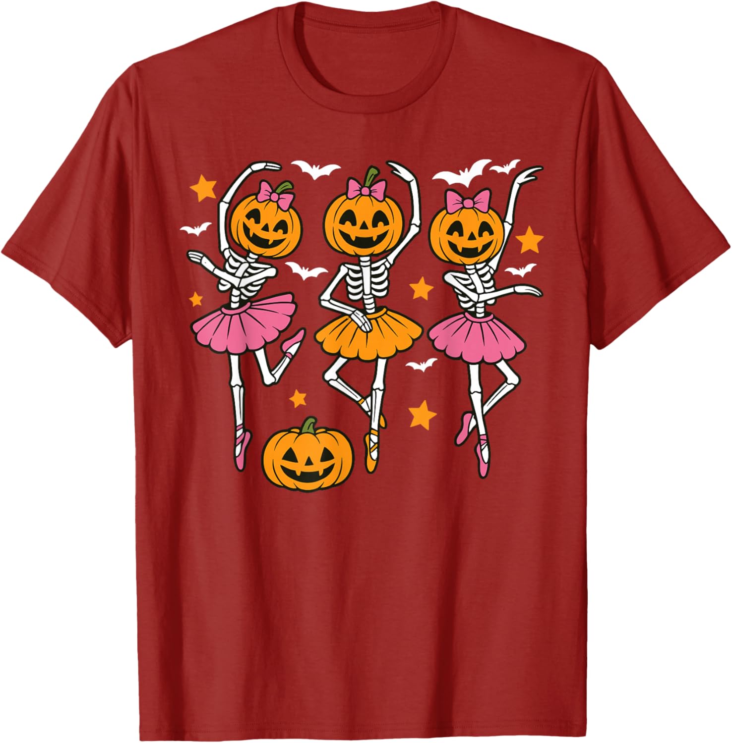 Cute Girls Halloween Ballet Skeleton Pumpkin T-Shirt for Festive Fun - 8