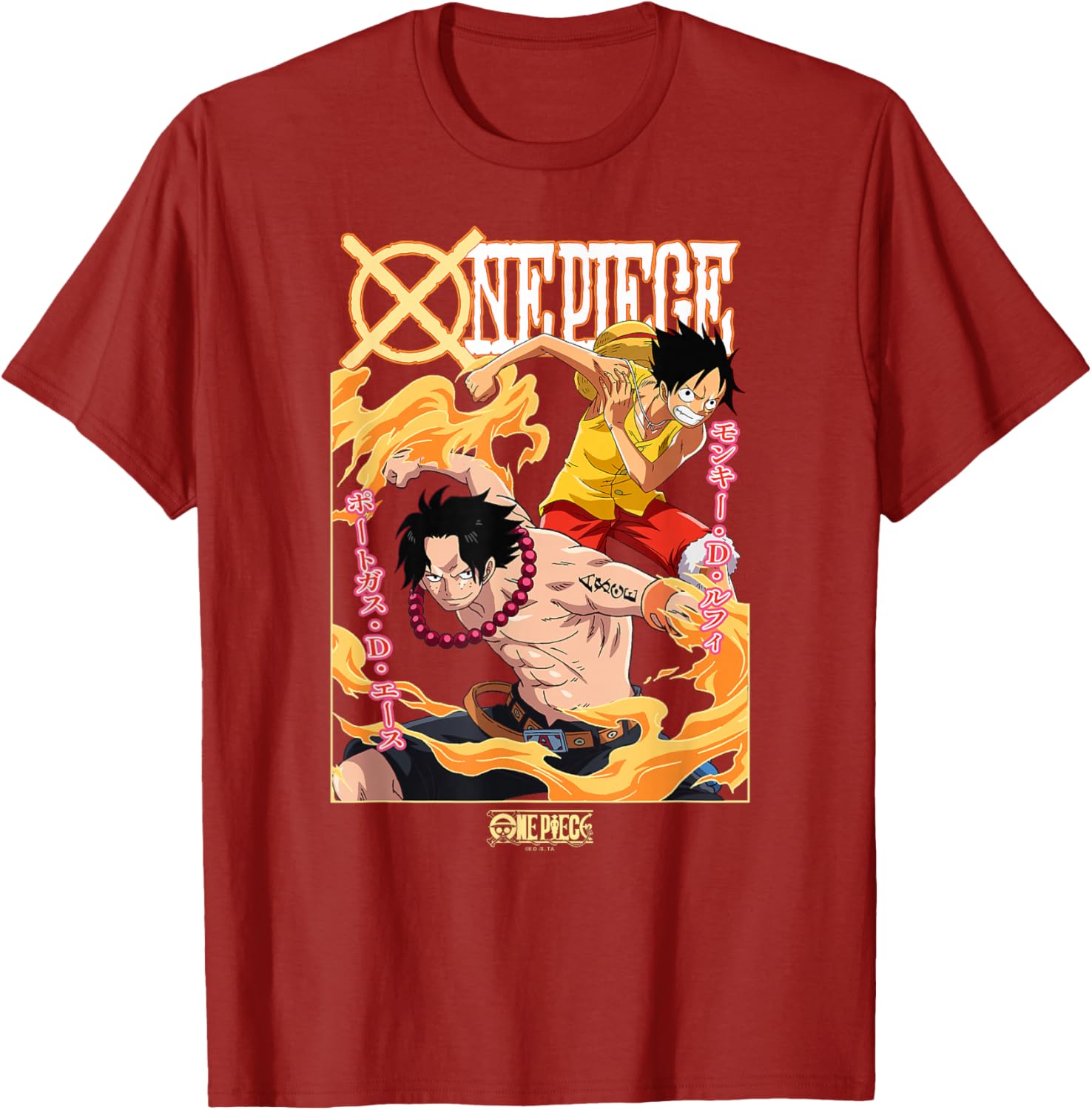 One Piece Anime Ace and Luffy Team Up Kanji T-Shirt for Fans - 1