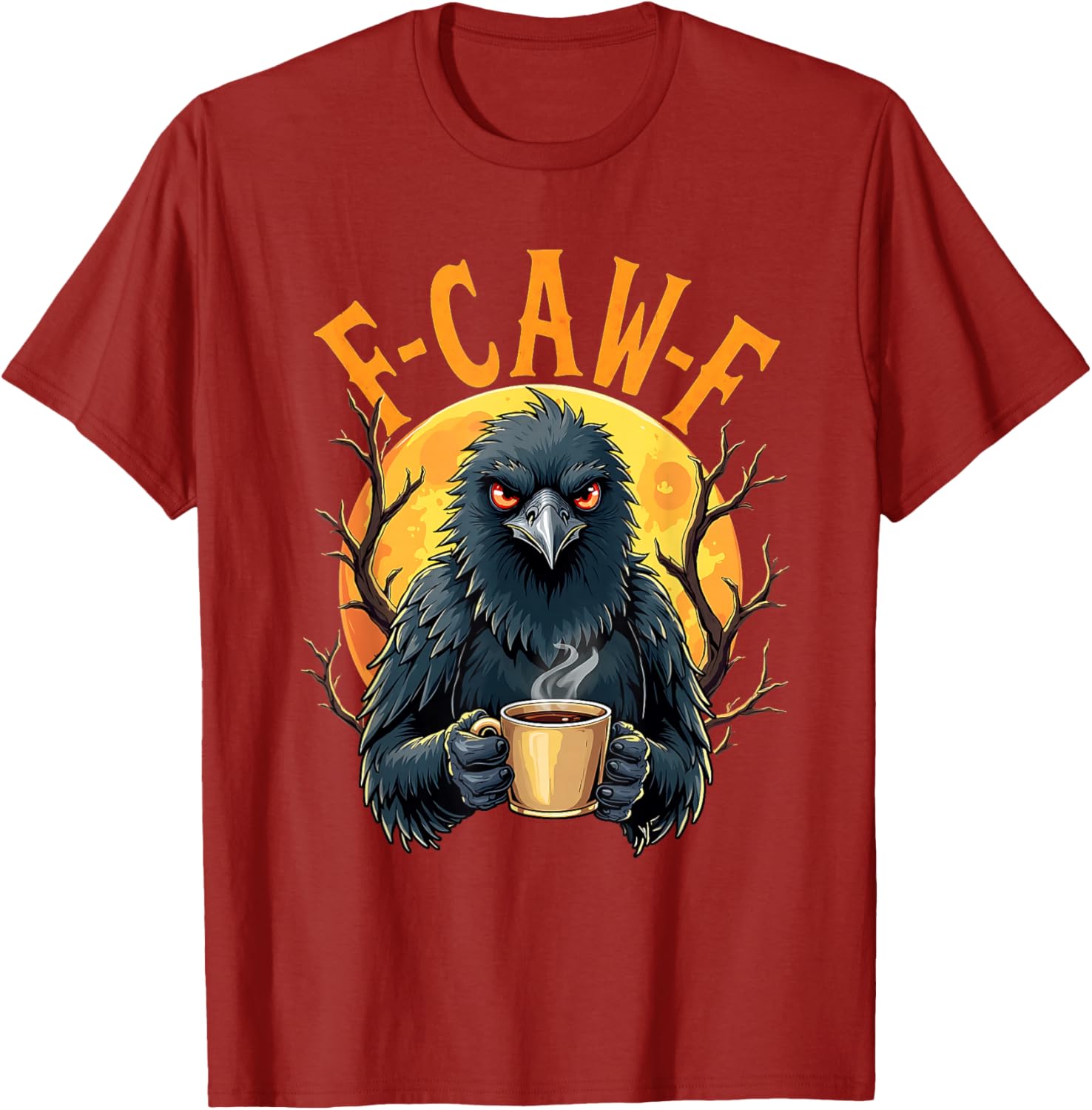 Funny Coffee Crow Gothic Raven F Caw Halloween T-Shirt for Spooky Fun - 7