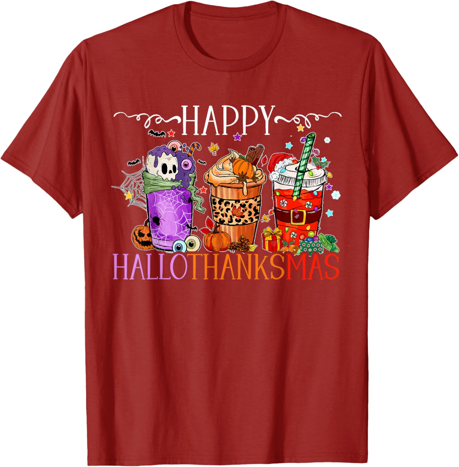 Happy Hallothanksmas T-Shirt for Halloween Thanksgiving and Christmas Fun - 10