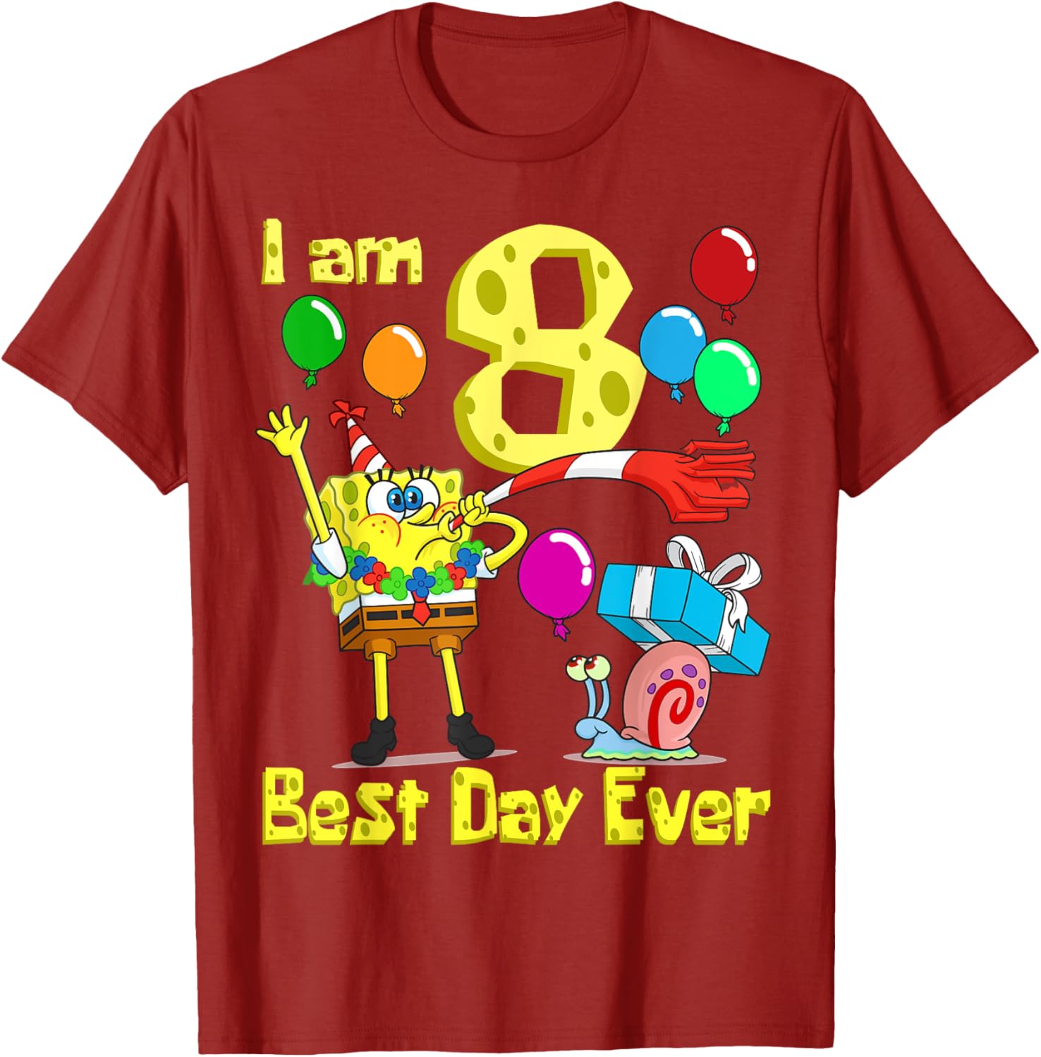 Mademark SpongeBob I Am 8 Years Old Birthday Party T-Shirt for Kids - 19