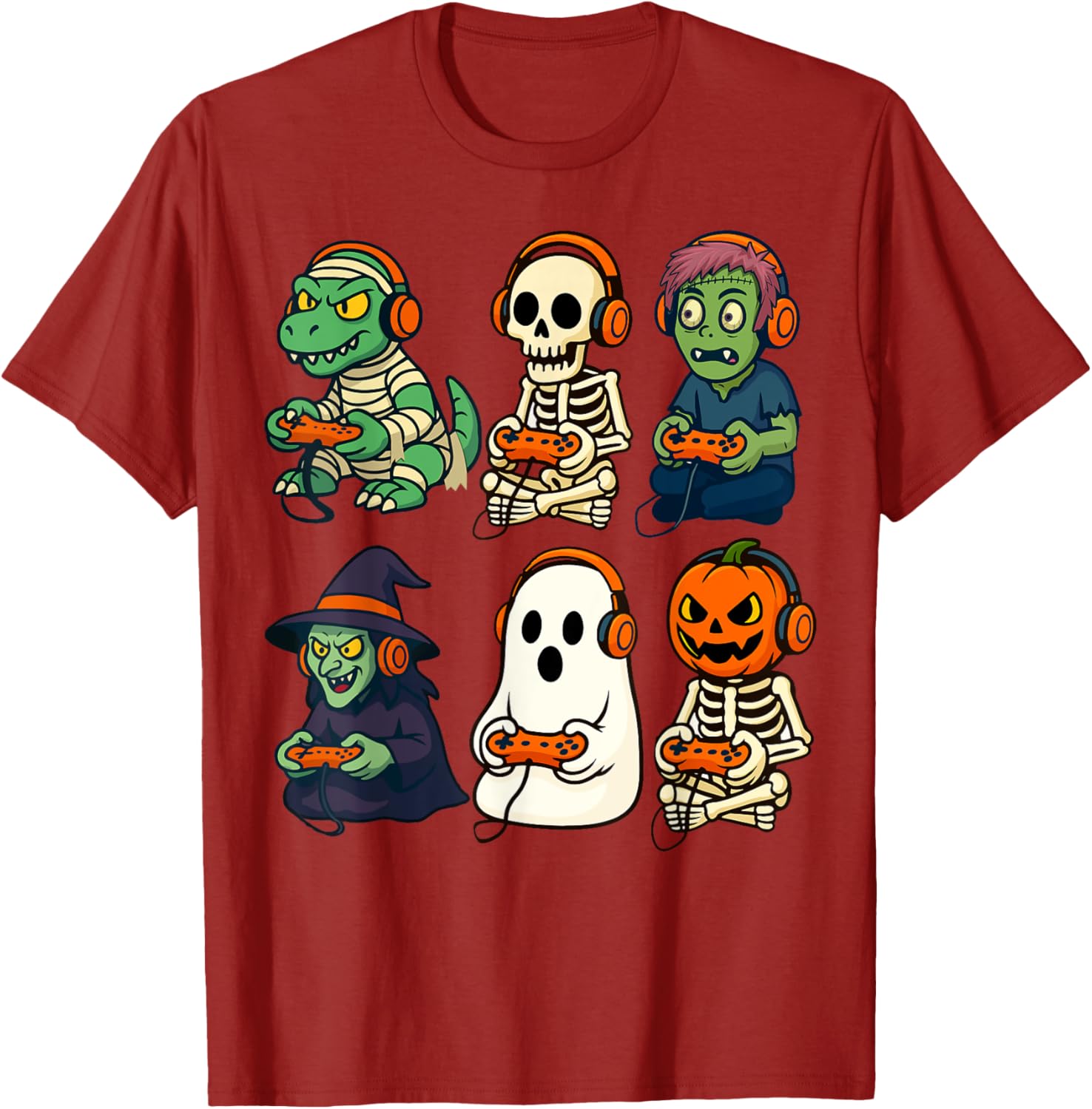 Halloween Boys Gamer T-Shirt with Dinosaur Skeleton and Witch Design - 4