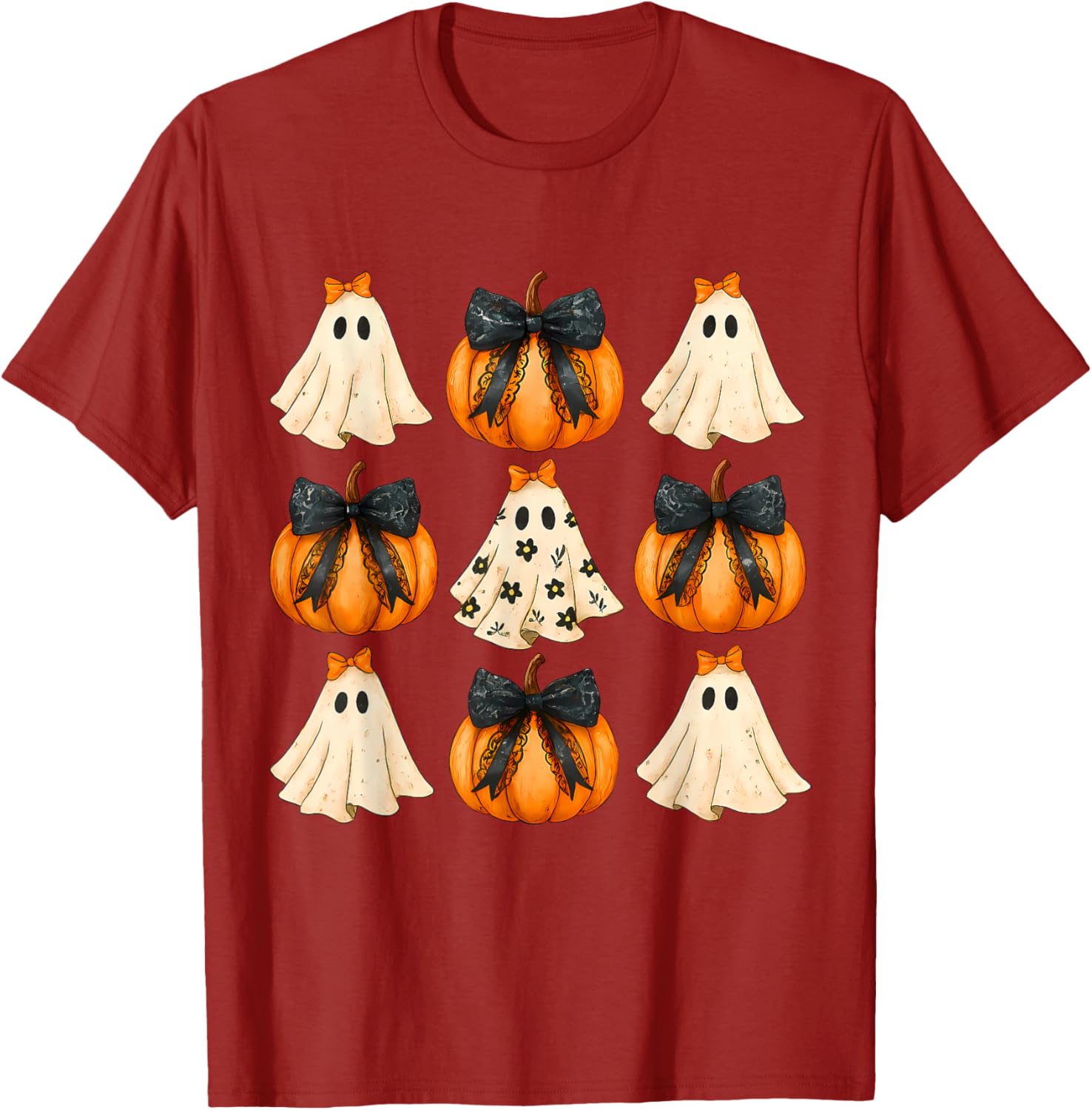 Cute Halloween Bow Pumpkin Ghost T-Shirt for Women and Girls - 10