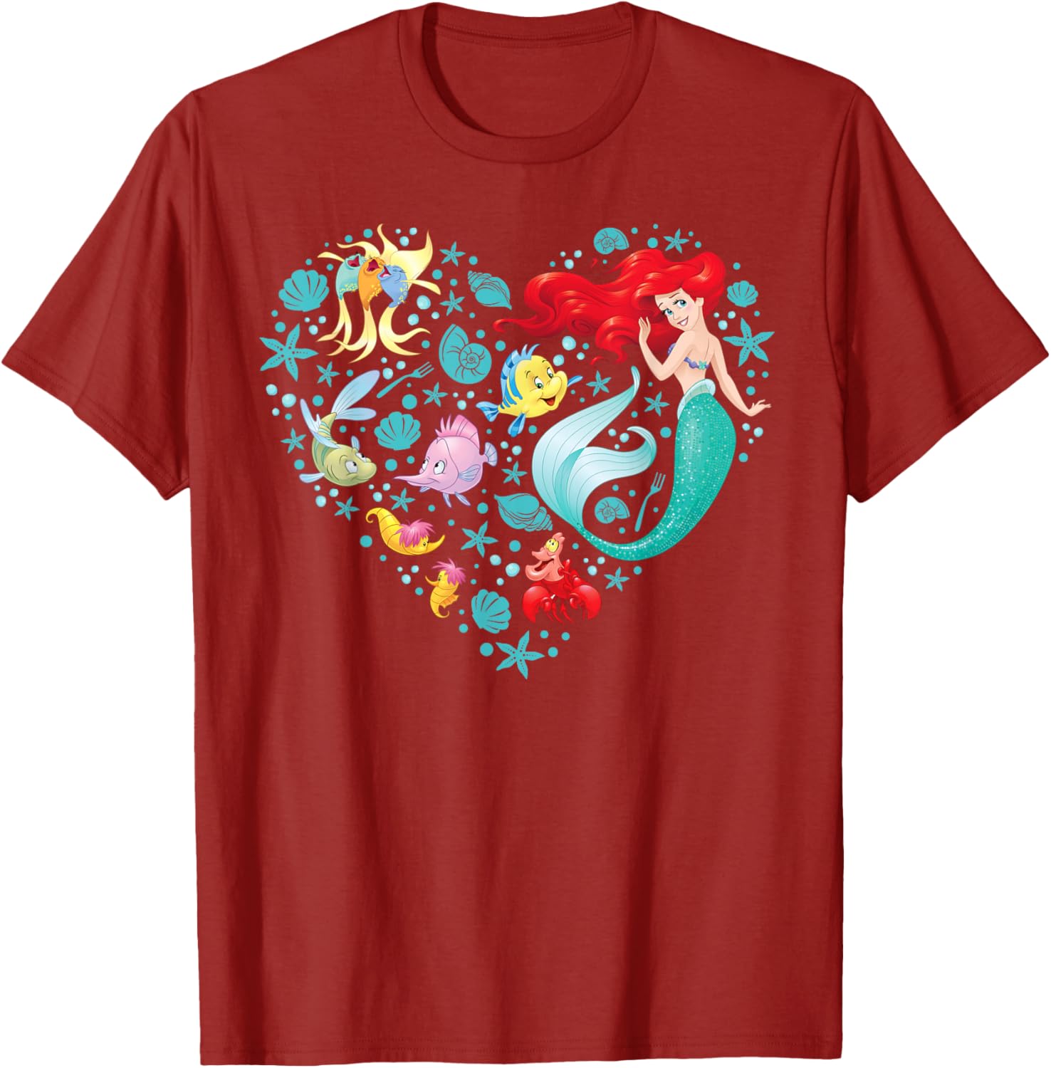Disney Princess Ariel Flounder Sebastian Heart T-Shirt for Kids and Adults - 14