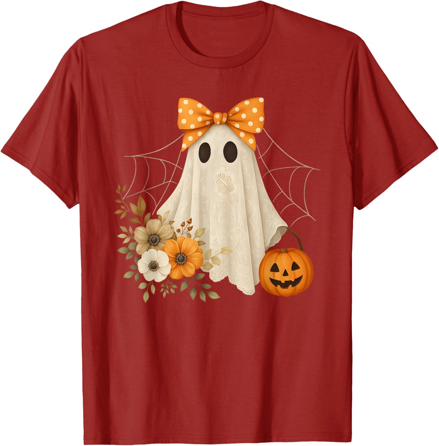 Coquette Ghost Halloween Flower Lace T-Shirt for a Spooky Look - 8