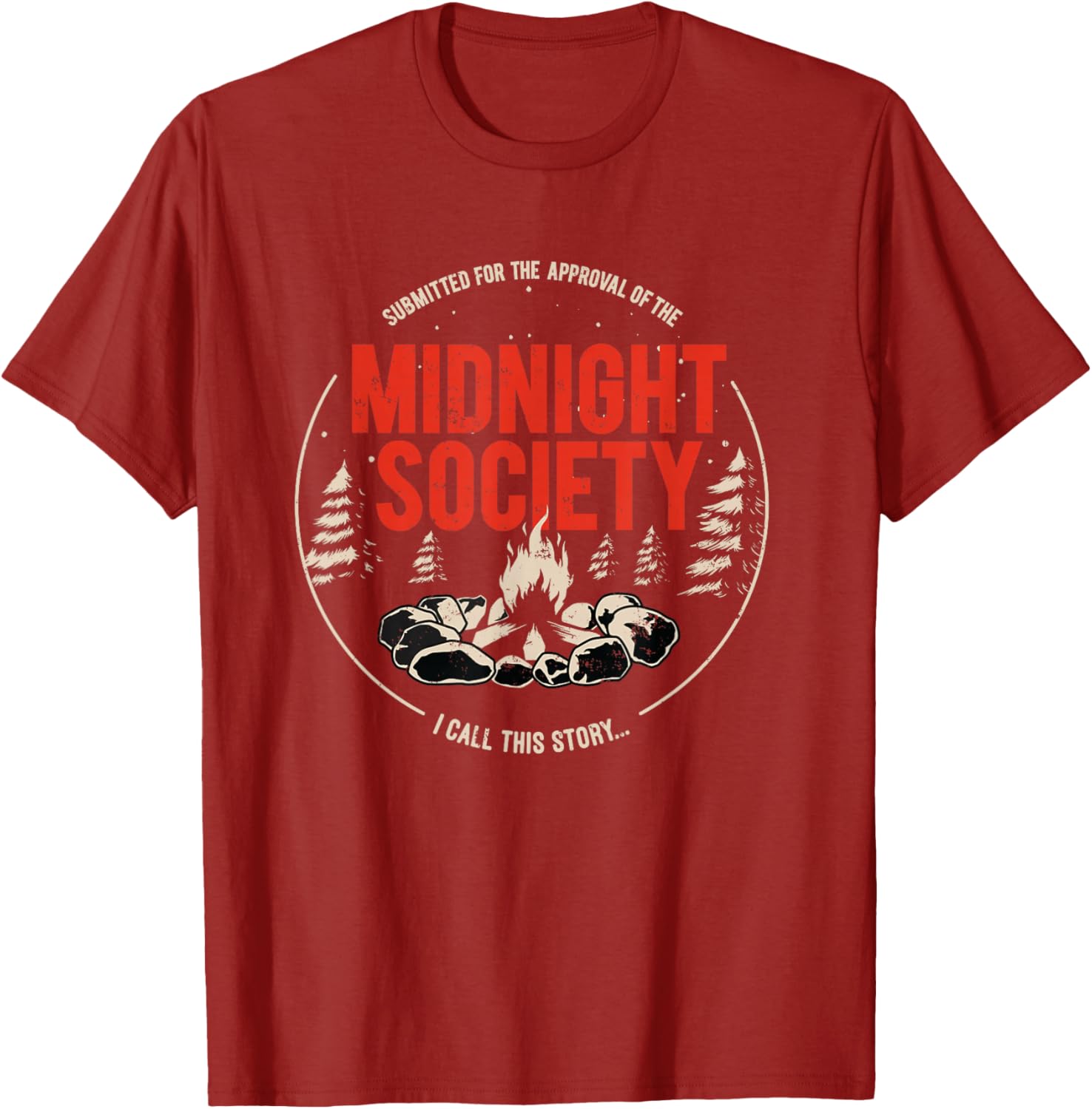 Midnight Society Red Text Campfire T-Shirt for Casual Outdoor Fun - 2