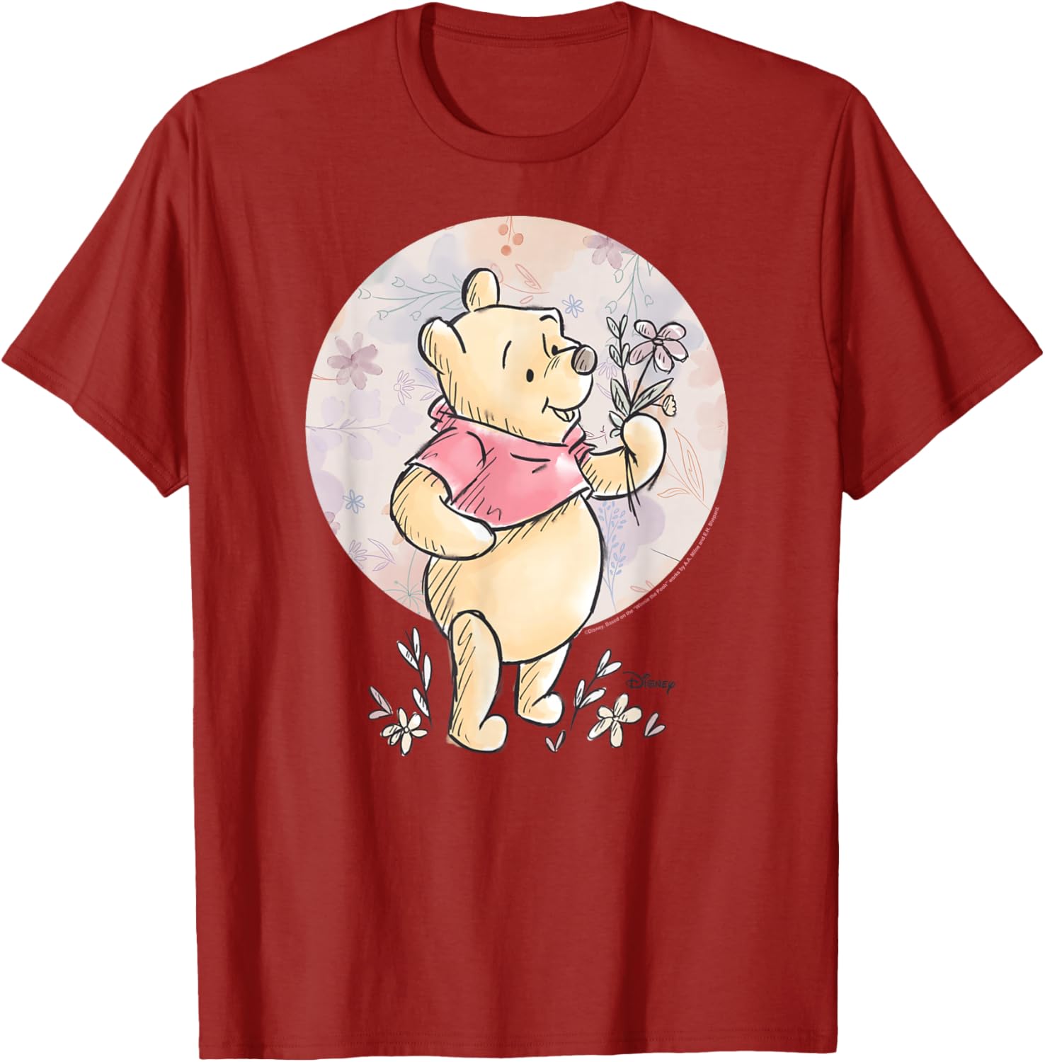 Floral Circle Winnie the Pooh T-Shirt for Kids and Adults, Cute Design - 8