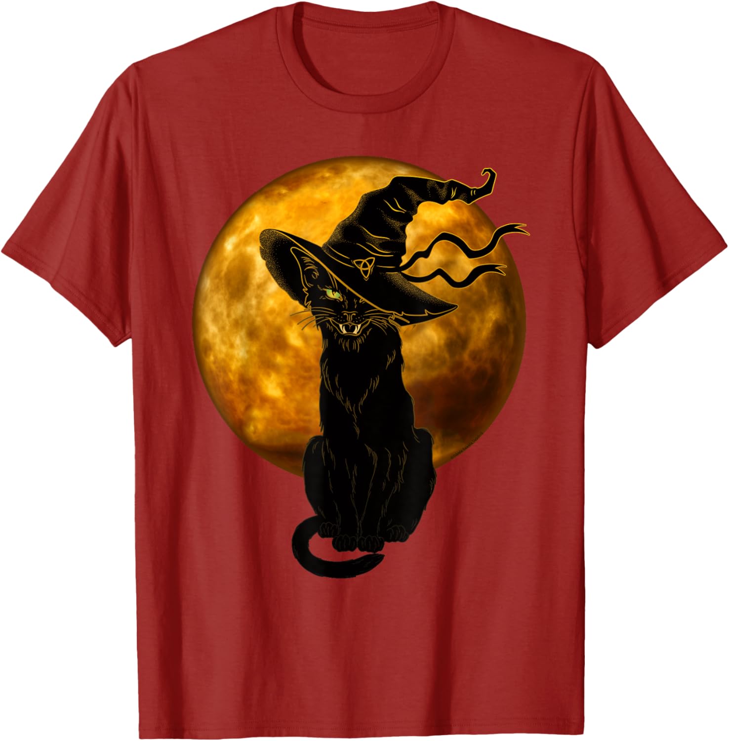 Vintage Black Cat in Witch Hat Full Moon Halloween T-Shirt for Fun Celebrations - 19